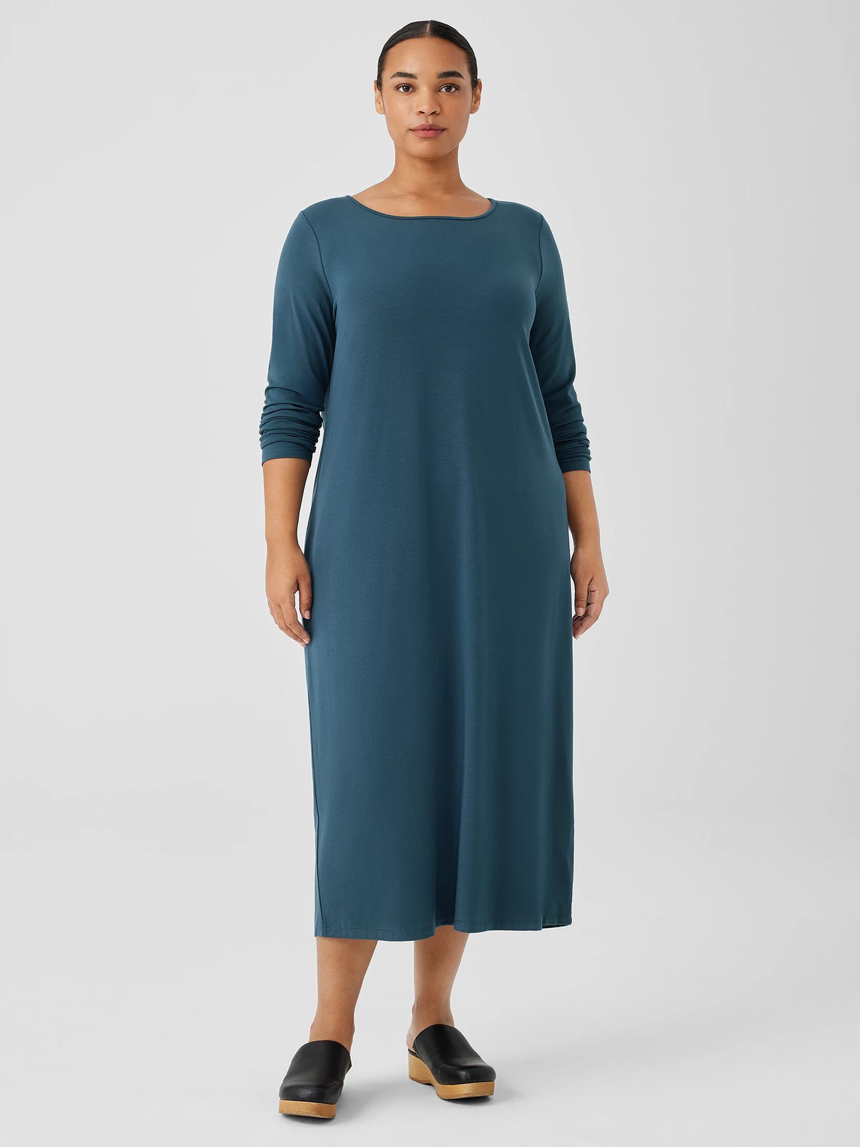 Stretch Jersey Knit Jewel Neck Dress