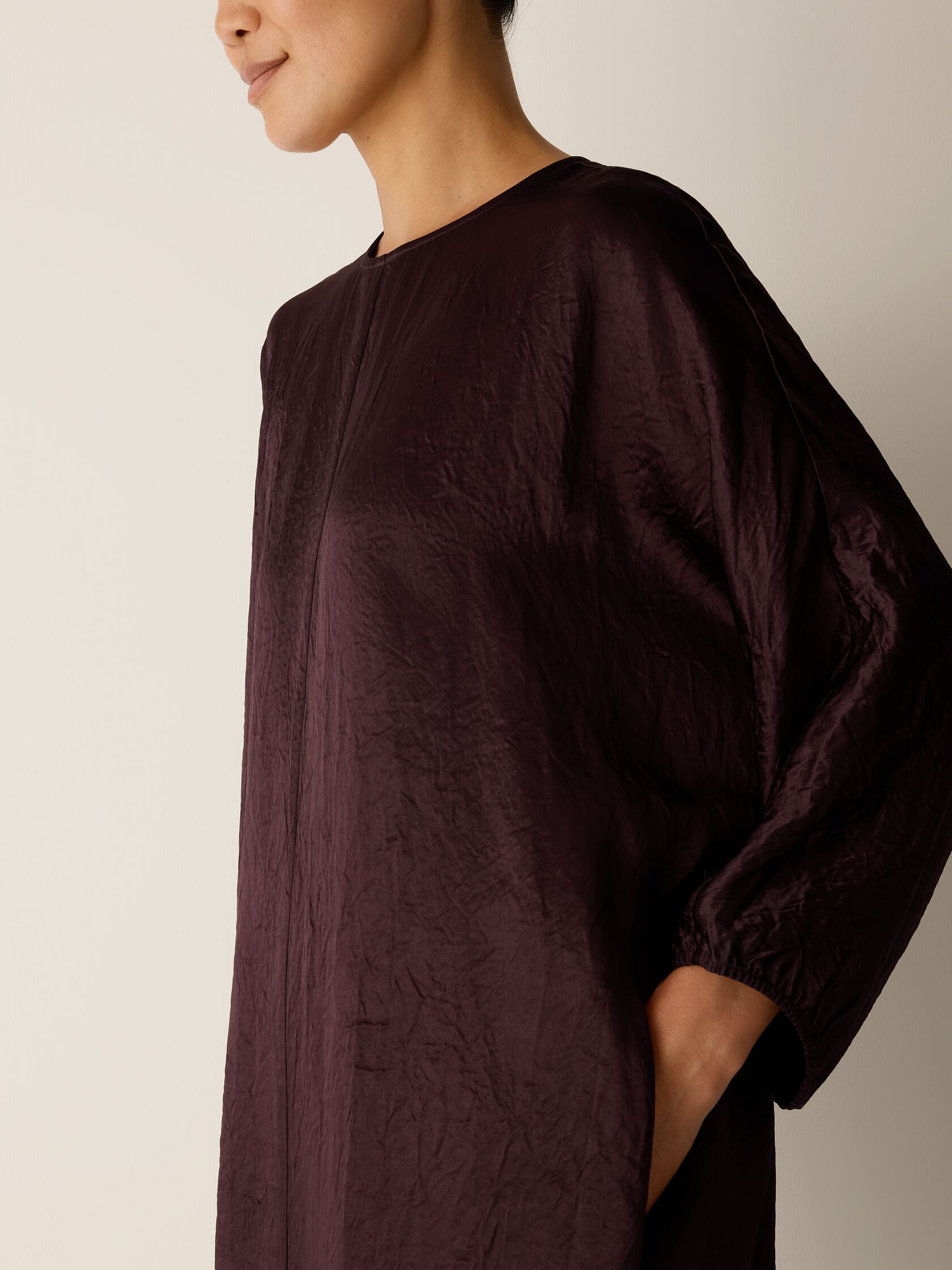 Textured Satin Round Neck Dolman-Sleeve Dress