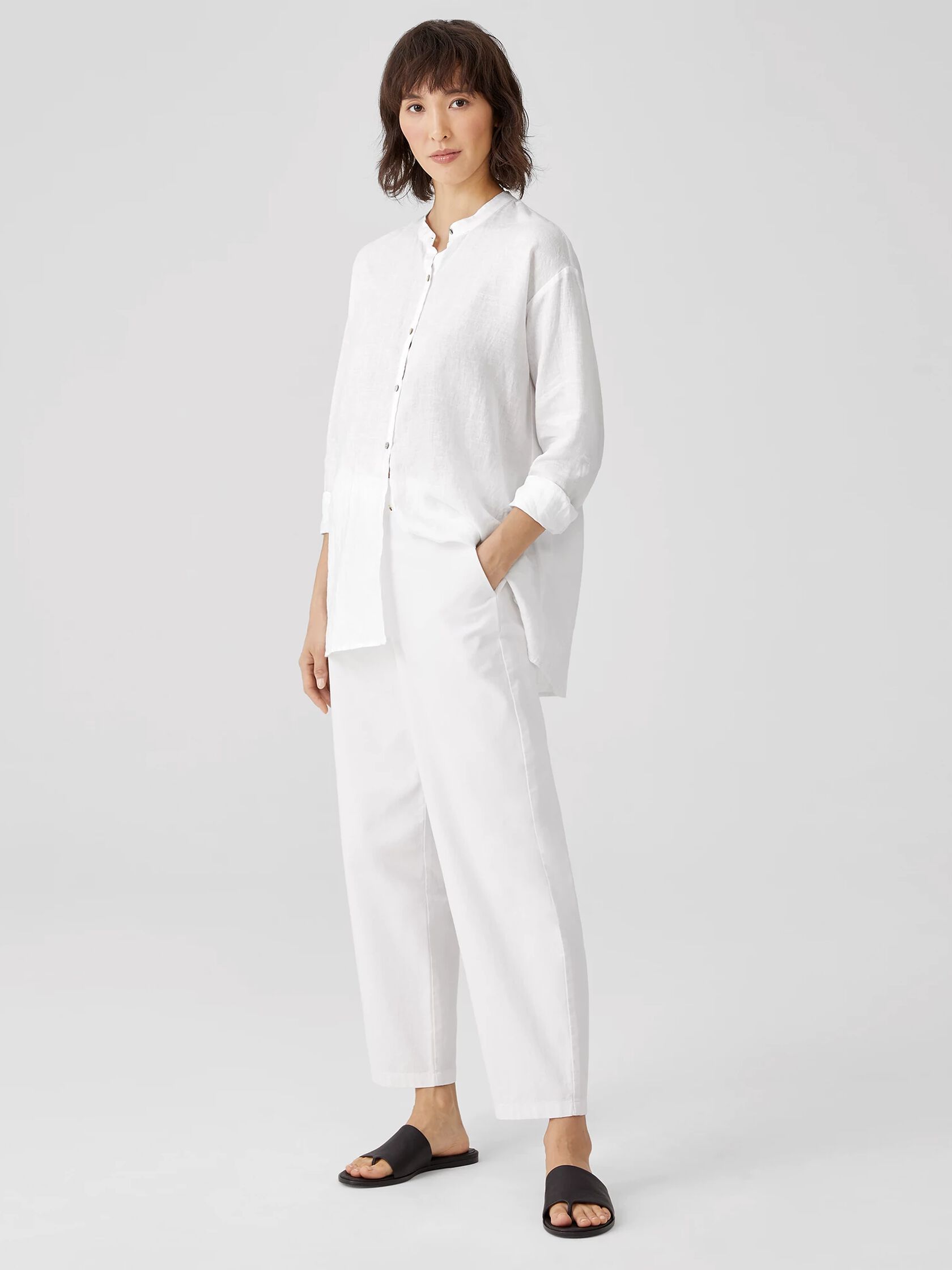 Organic Handkerchief Linen Mandarin Collar Shirt
