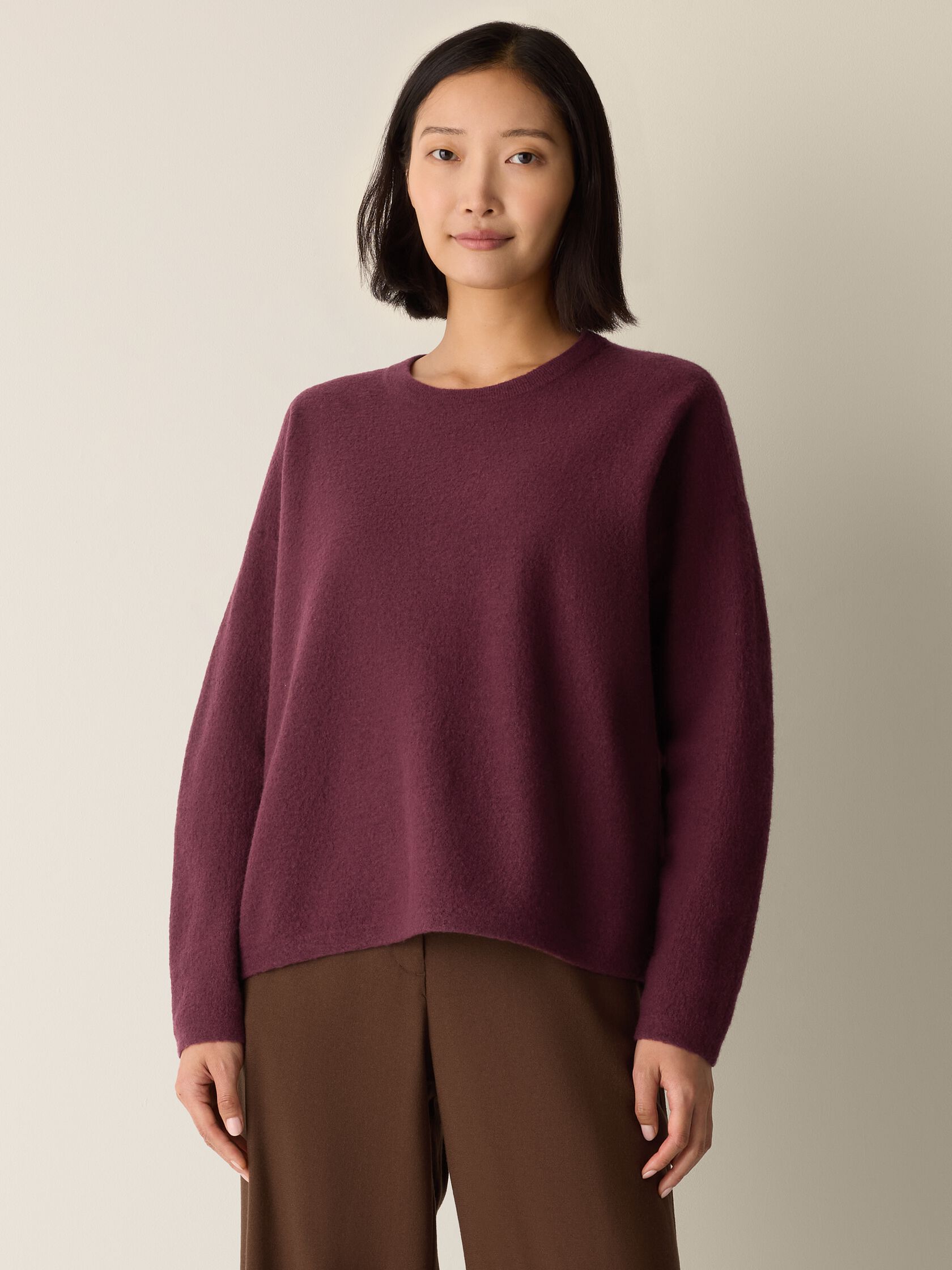 Fine Felted Wool Crew Neck Top in Regenerative Wool
