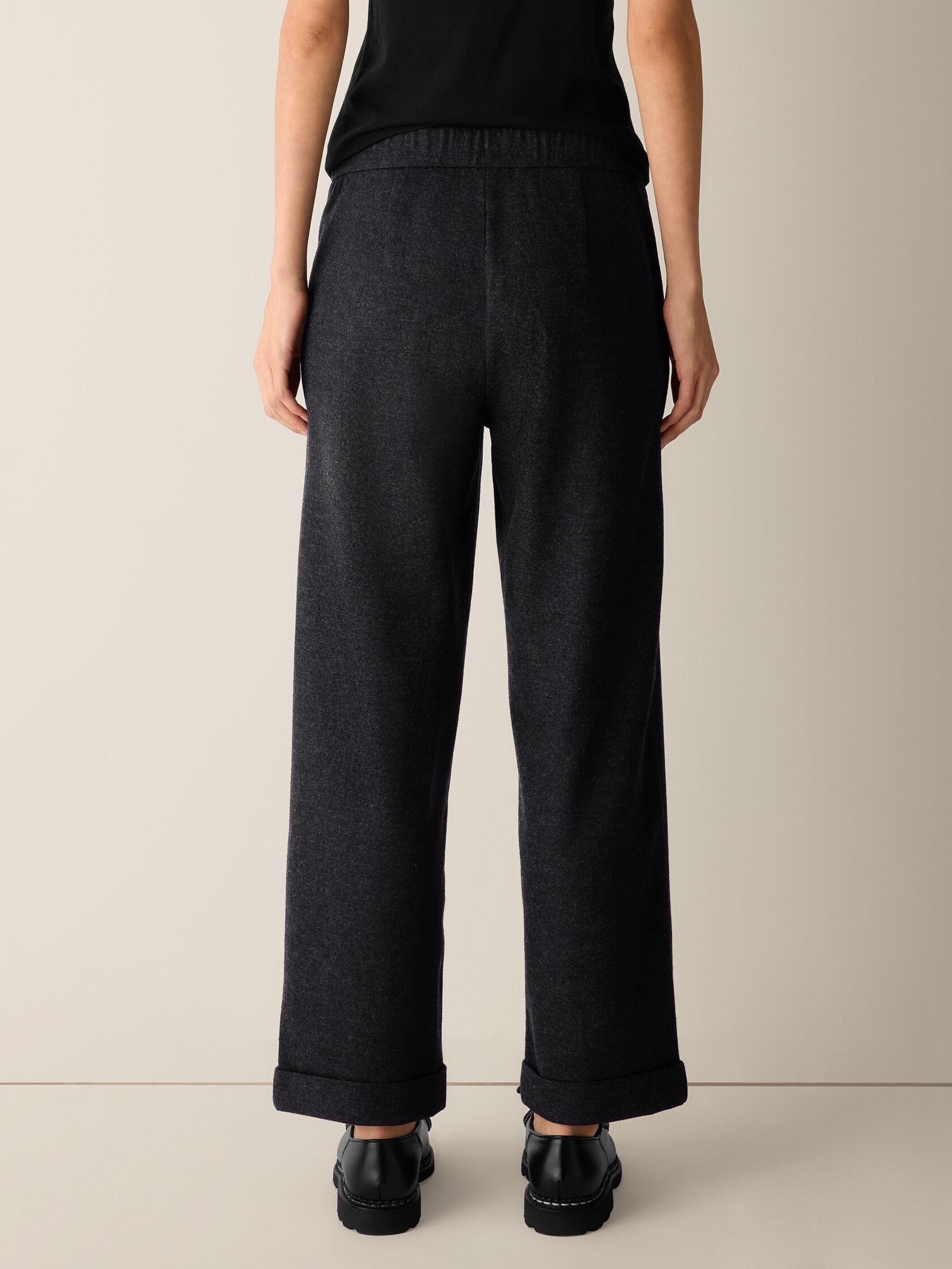 M&eacute;lange Felted Wool Jersey Straight Cuffed Pant in Regenerative Wool