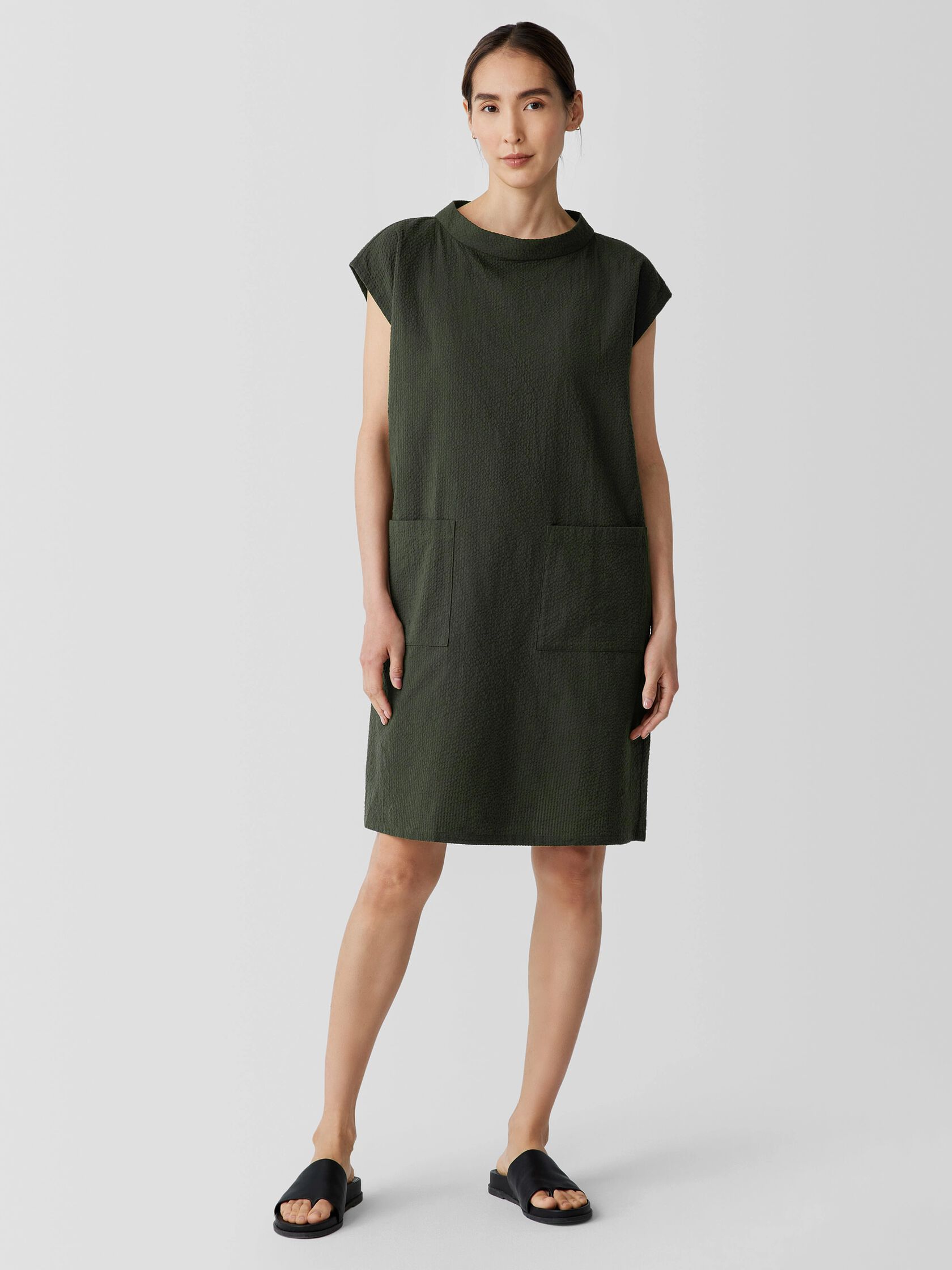 Organic Cotton Ripple Mock Neck Dress