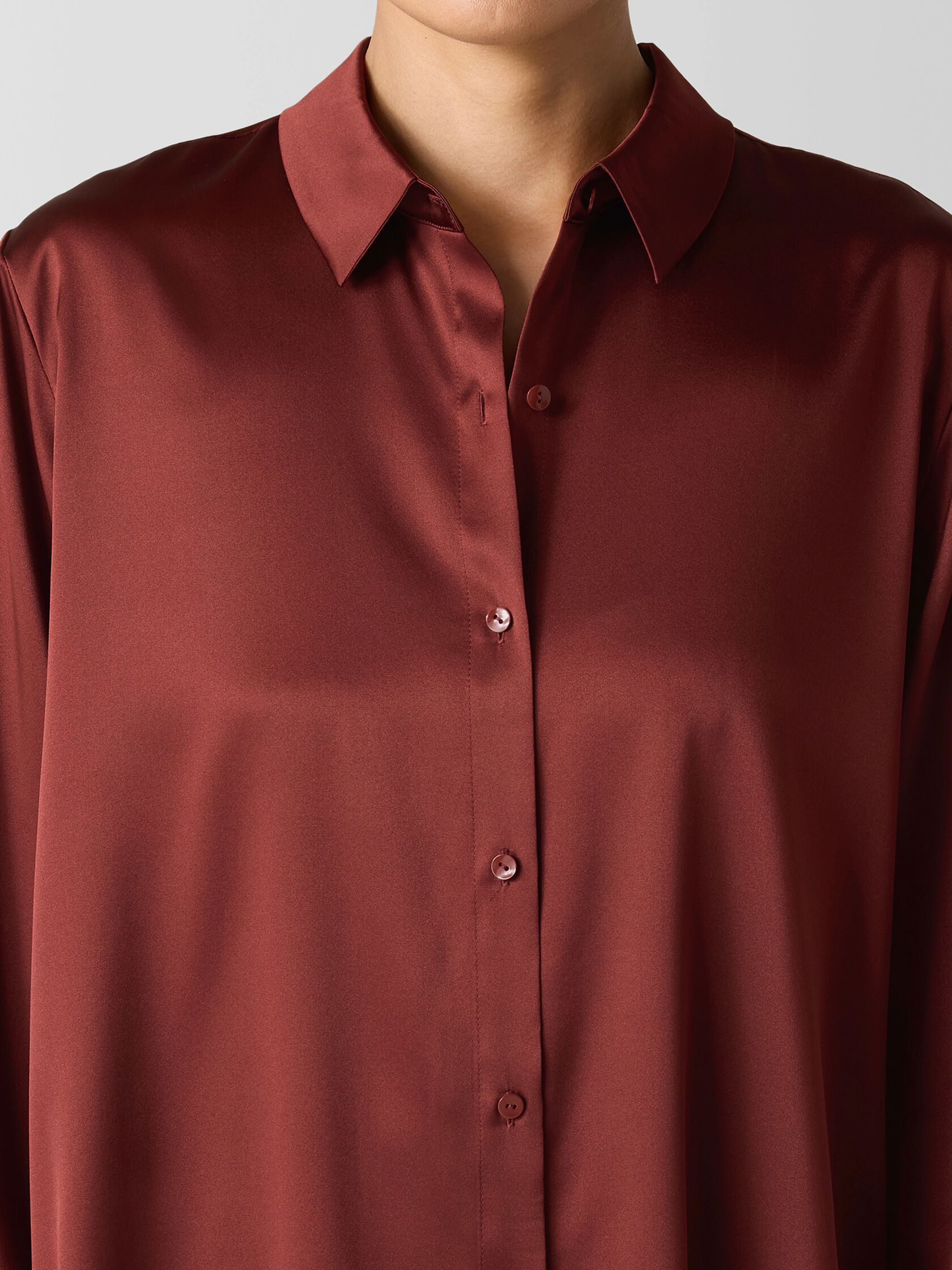 Stretch Silk Charmeuse Classic Collar Shirt
