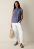 Organic Cotton Microstripe Pucker Sleeveless Shirt
