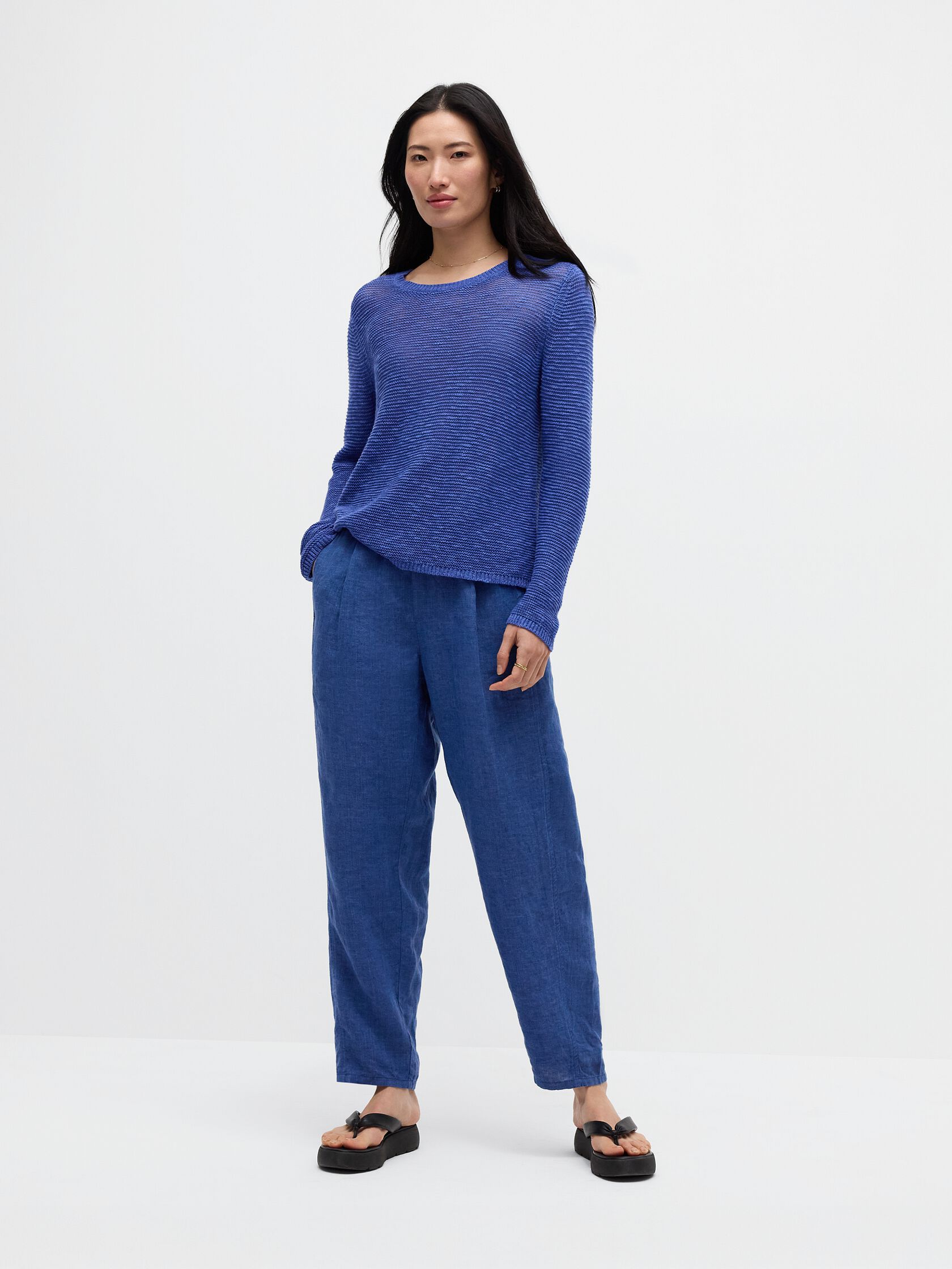 Organic Linen Cotton Slub Crew Neck Top
