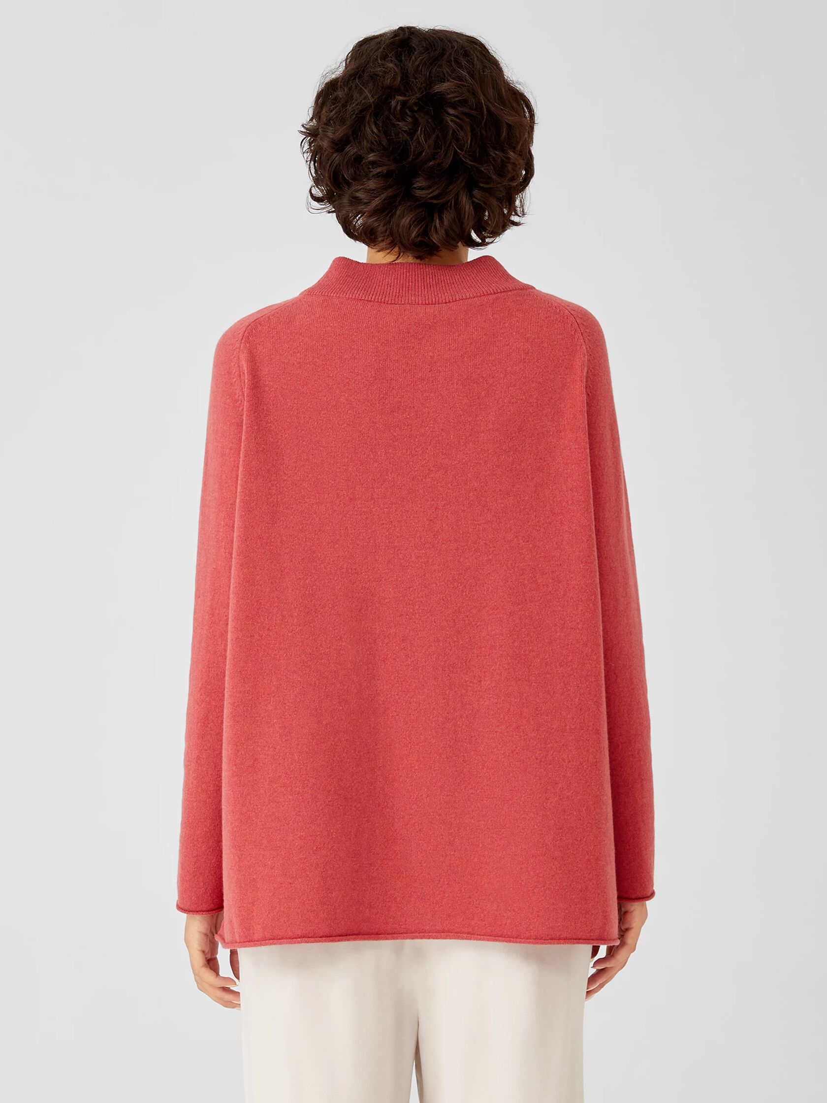 Recycled Cashmere Wool Mock Neck Box-Top