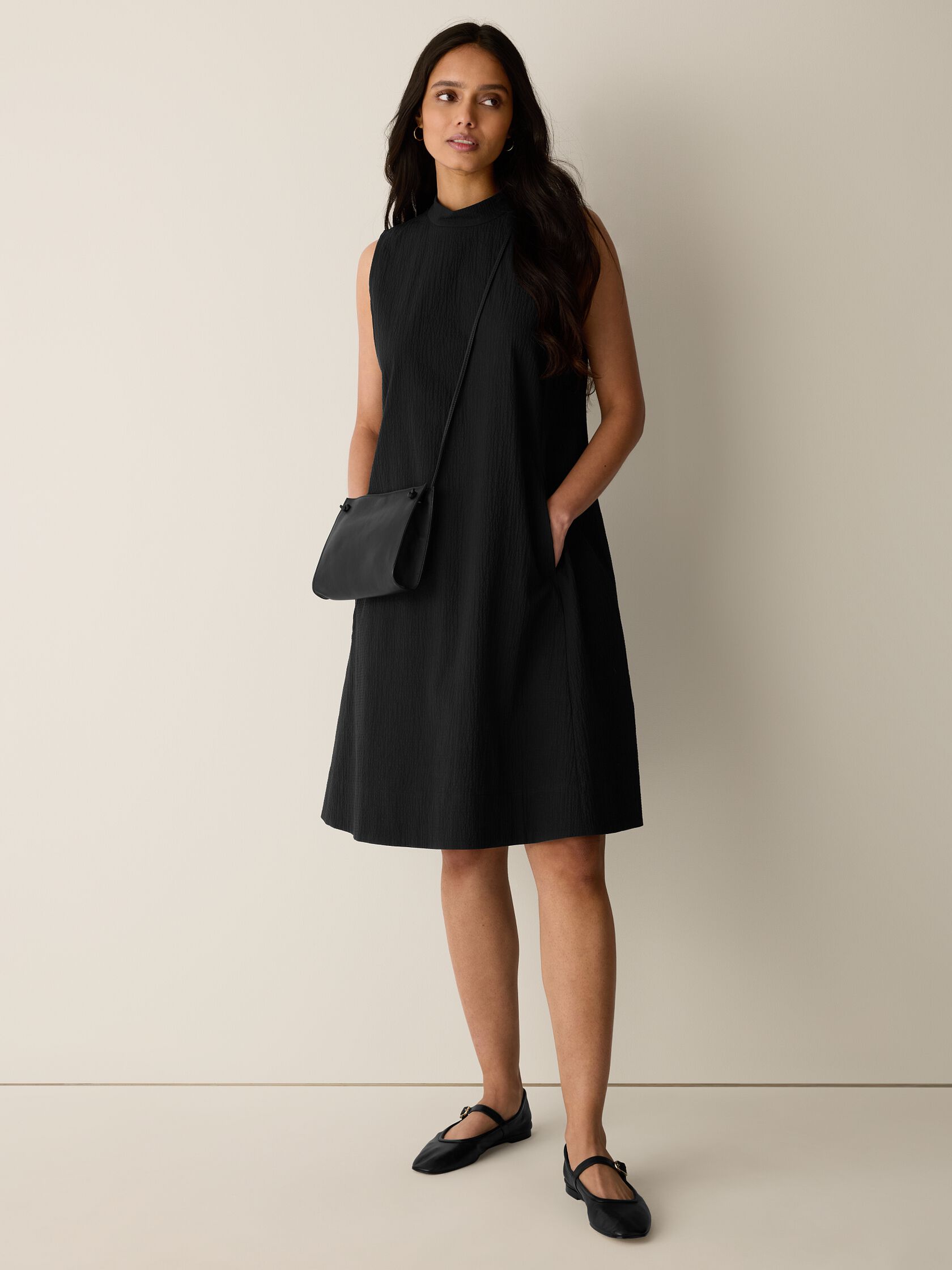 Organic Cotton Pucker Mock Neck Dress