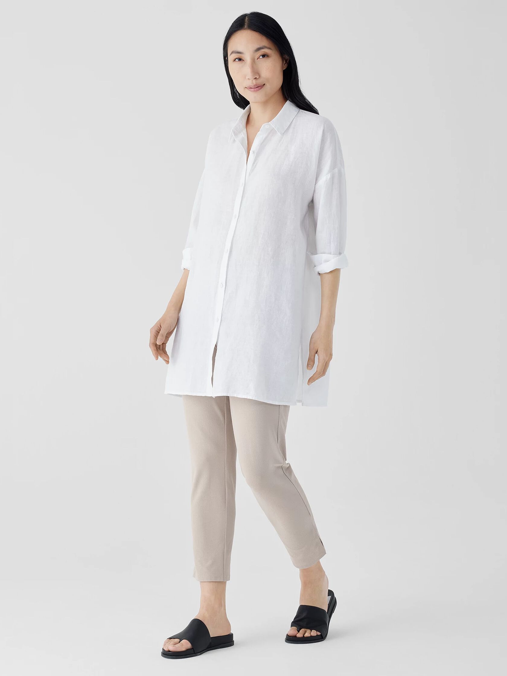Organic Handkerchief Linen Classic Collar Long Shirt