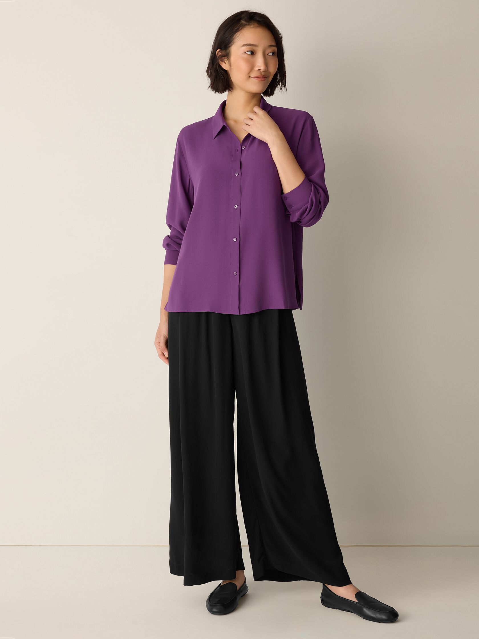 Silk Georgette Crepe Classic Collar Shirt