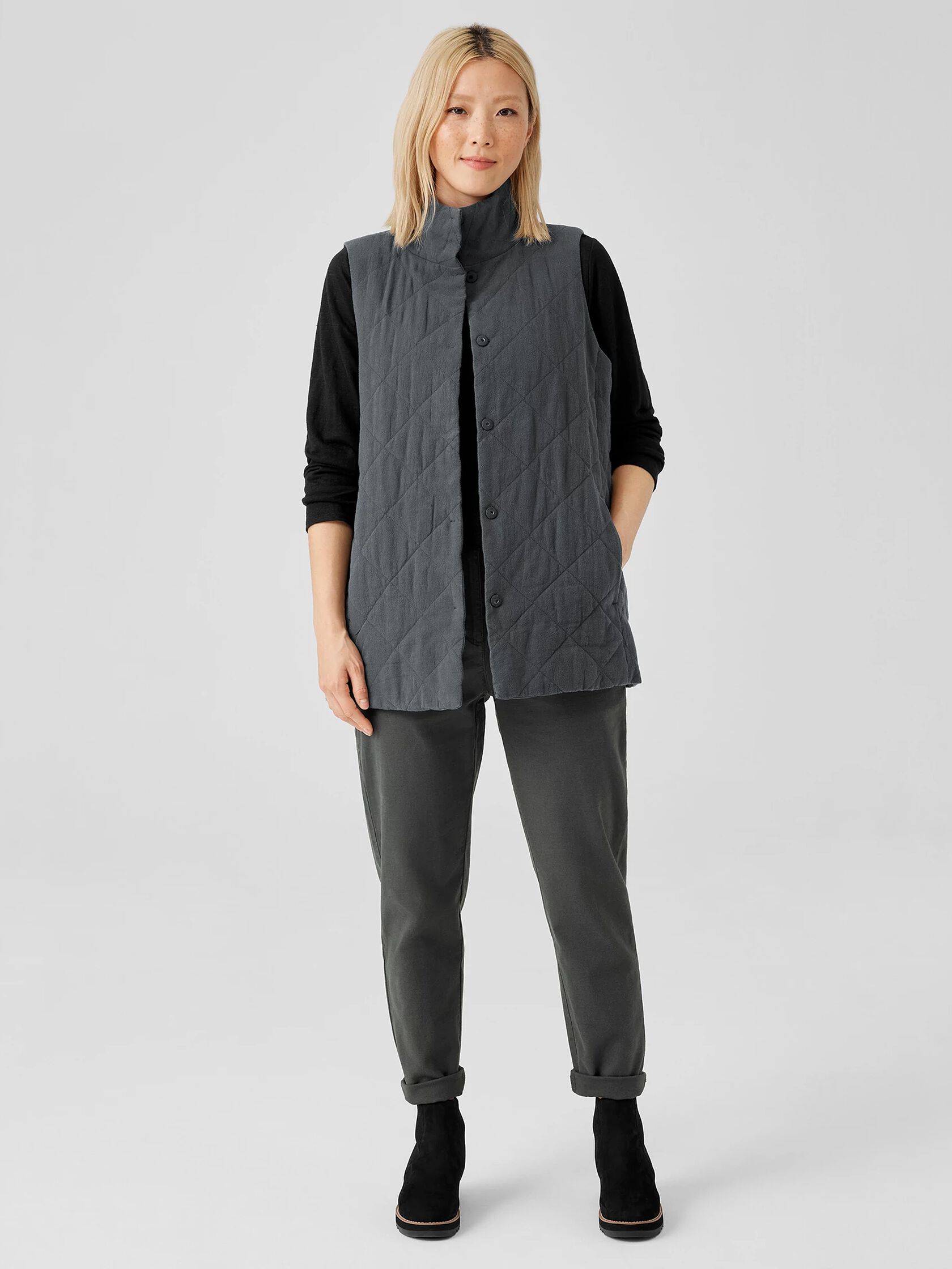 Organic Linen Cotton Crepe Quilted Vest