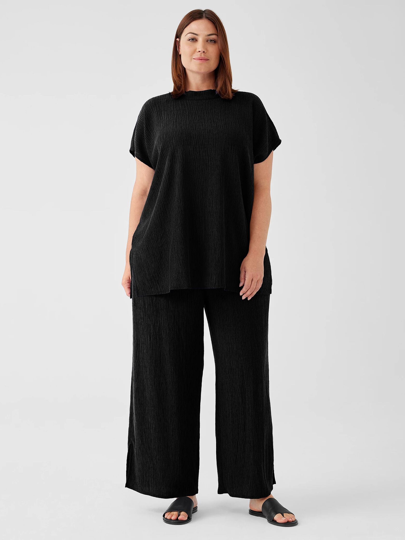 Woven Plissé Wide-Leg Pant