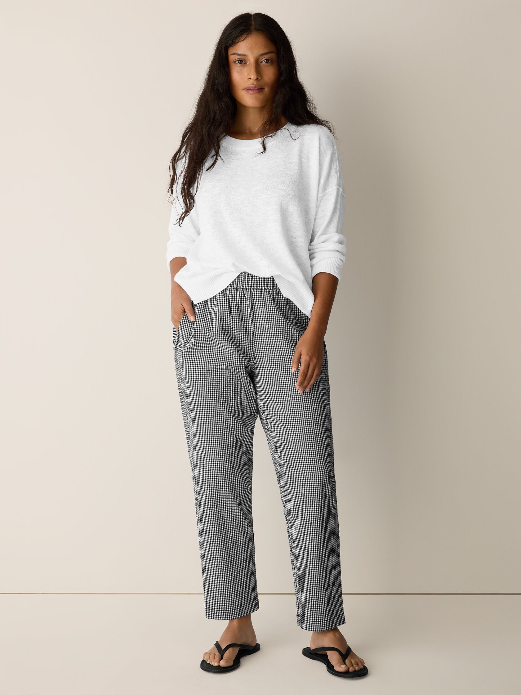 Organic Cotton Pucker Check Tapered Pant