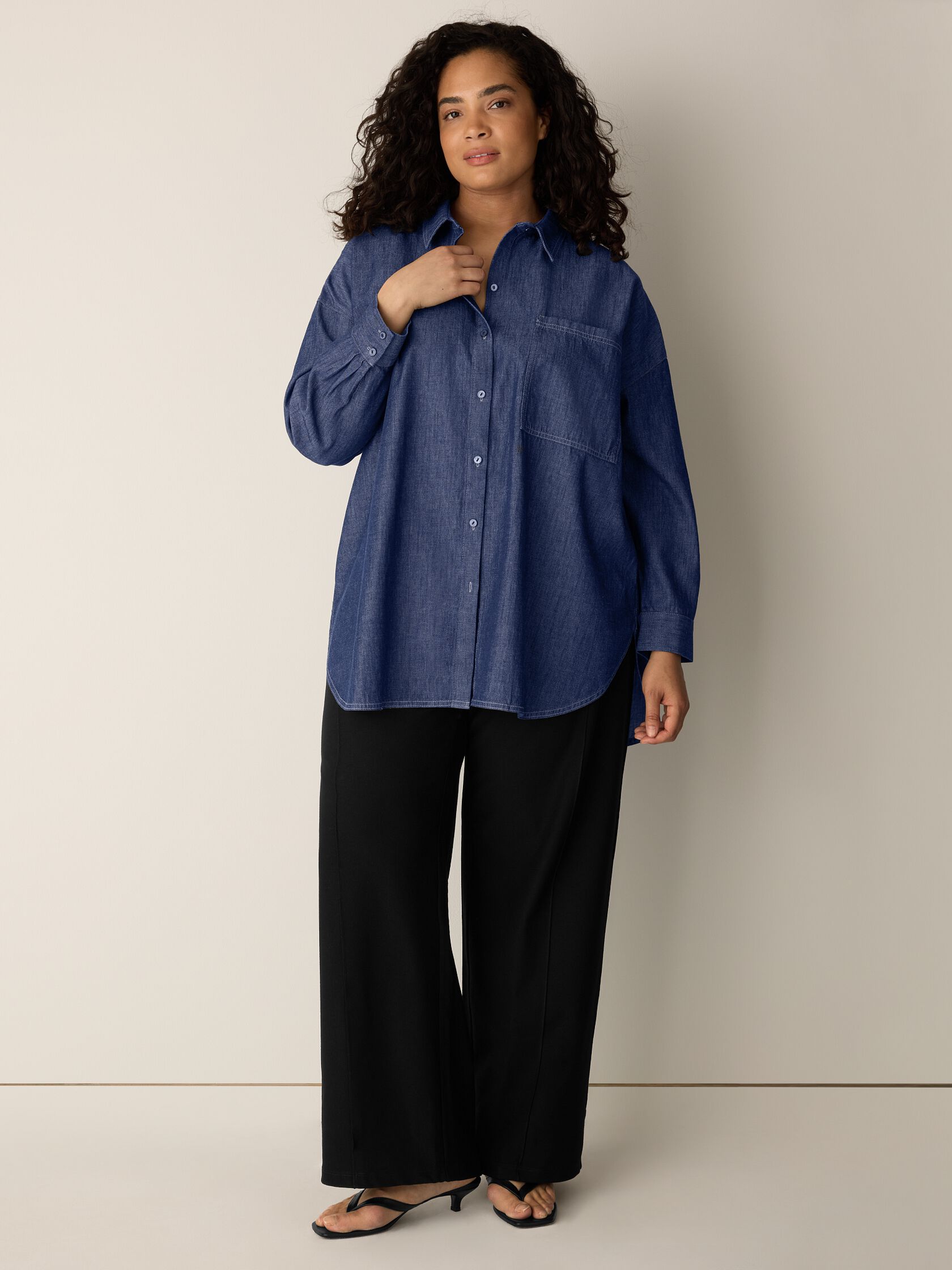 Lightweight Organic Cotton Denim Classic Collar Long Shirt