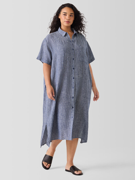 Puckered Organic Linen Shirtdress