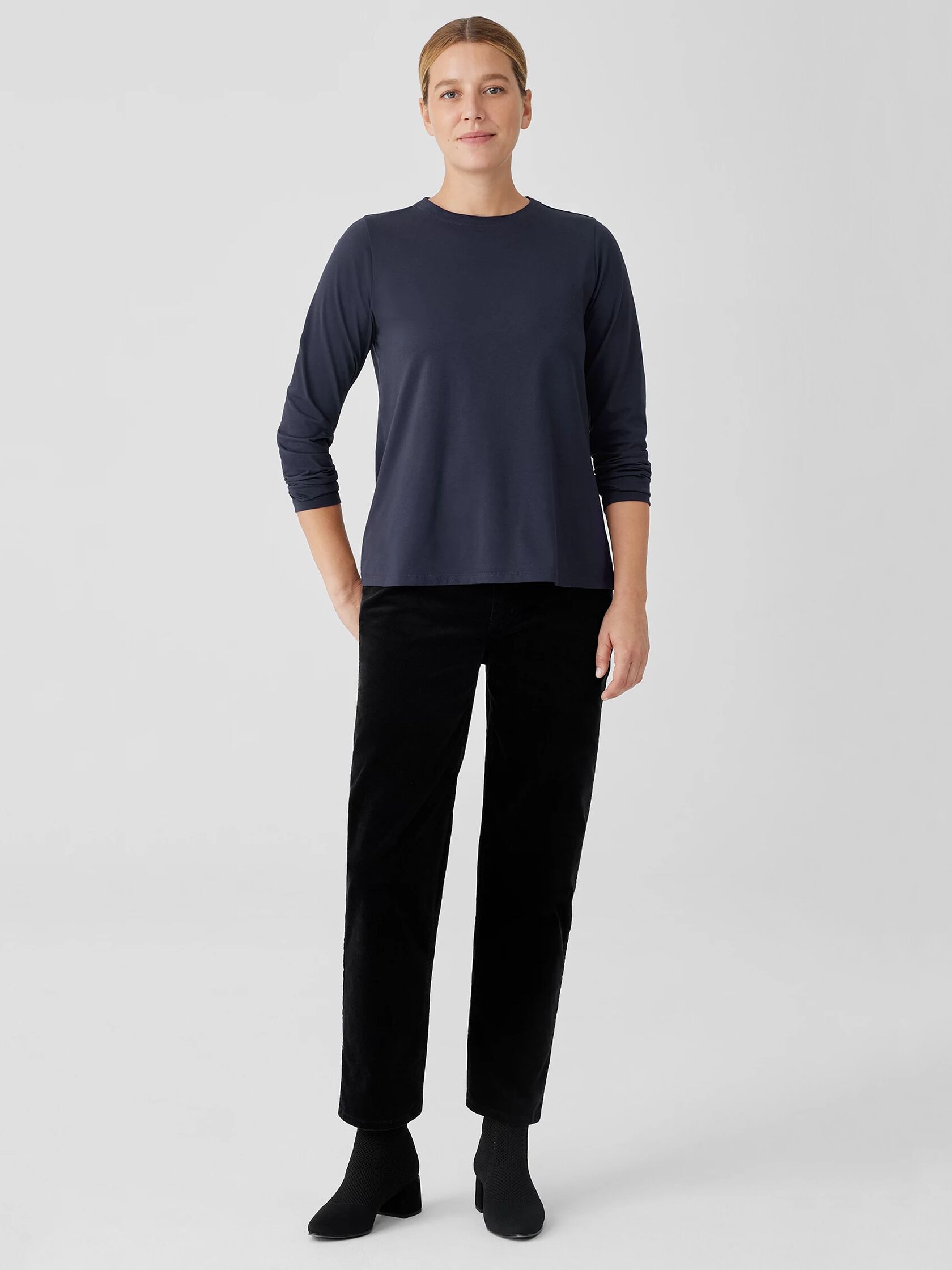 Organic Pima Cotton Jersey LongSleeve Tee EILEEN FISHER