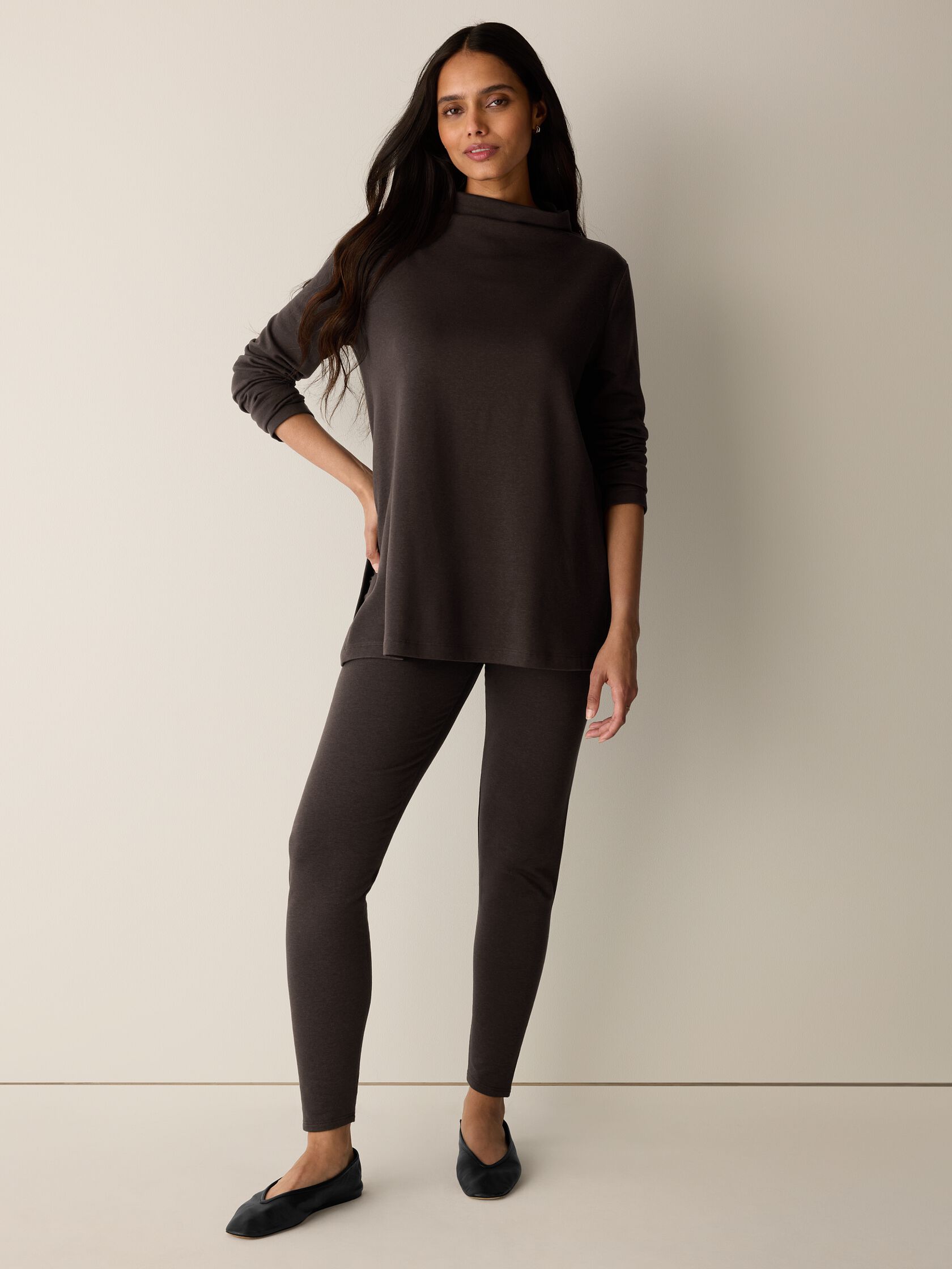 Cozy Brushed Terry Hug Funnel Neck Long Top