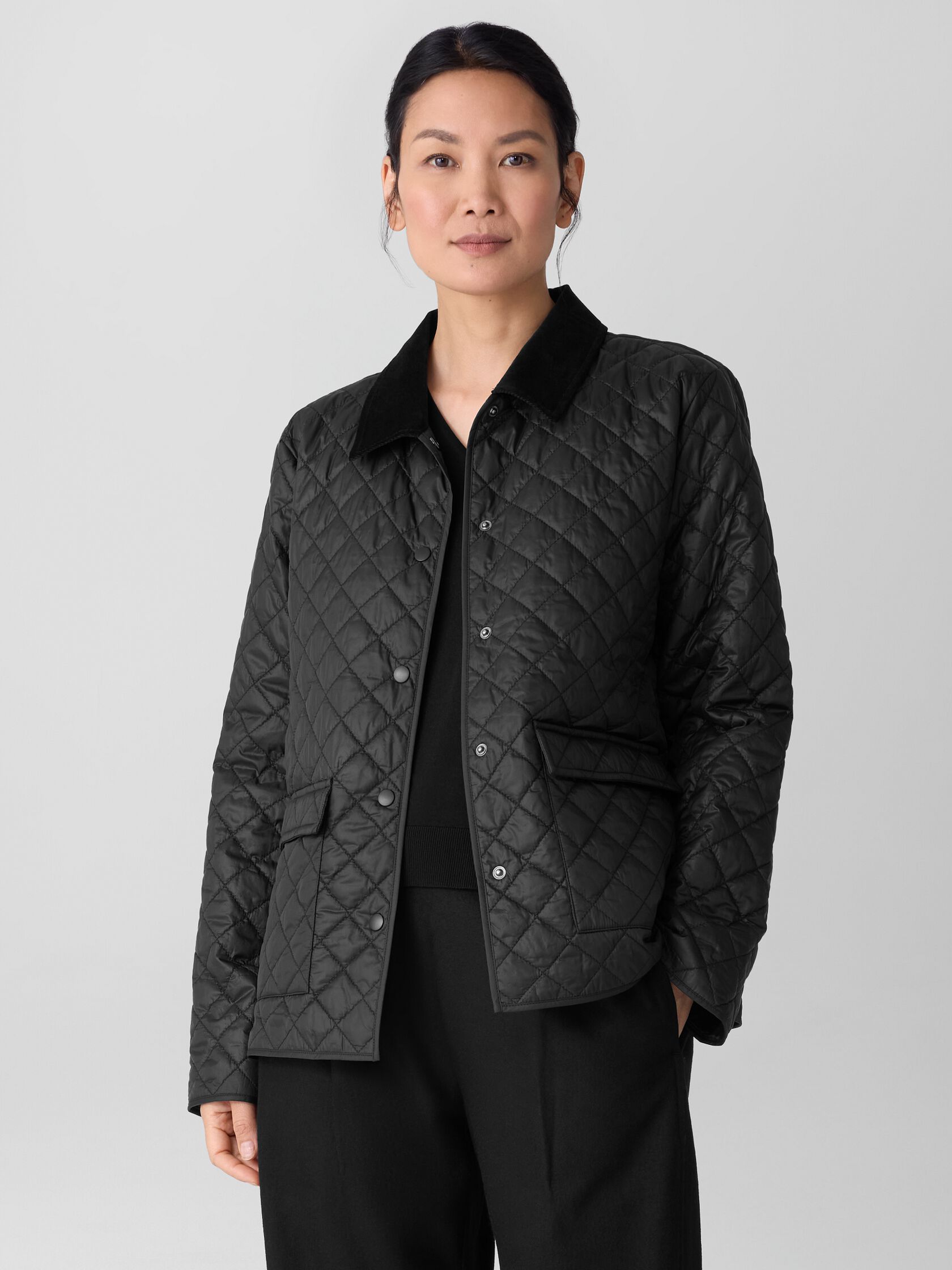 Eggshell Recycled Nylon Quilted Classic Collar Jacket