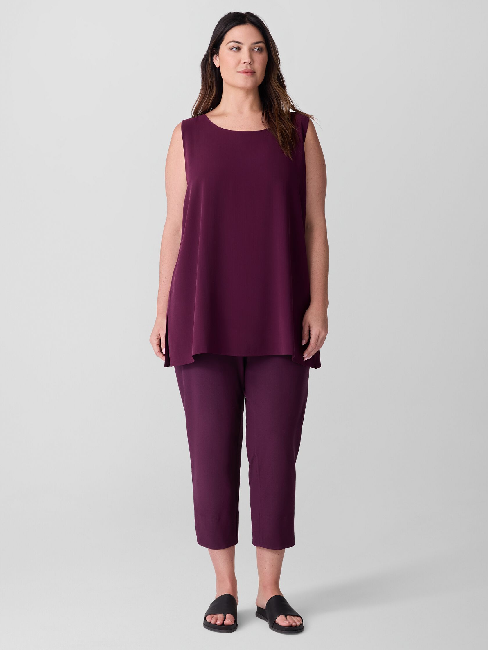 Silk Georgette Crepe Ballet Neck Long Tank