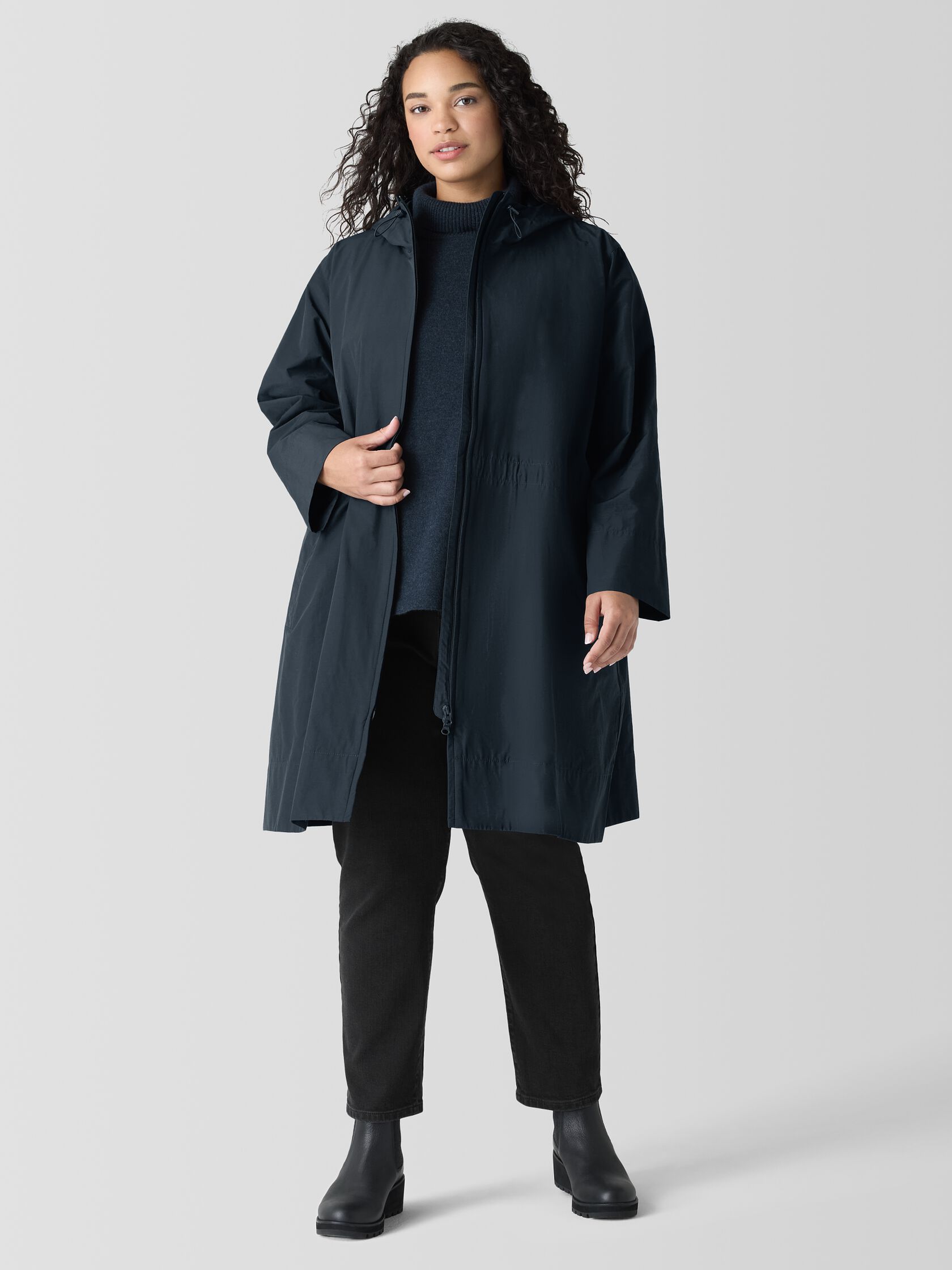 Light Cotton Nylon Hooded Coat