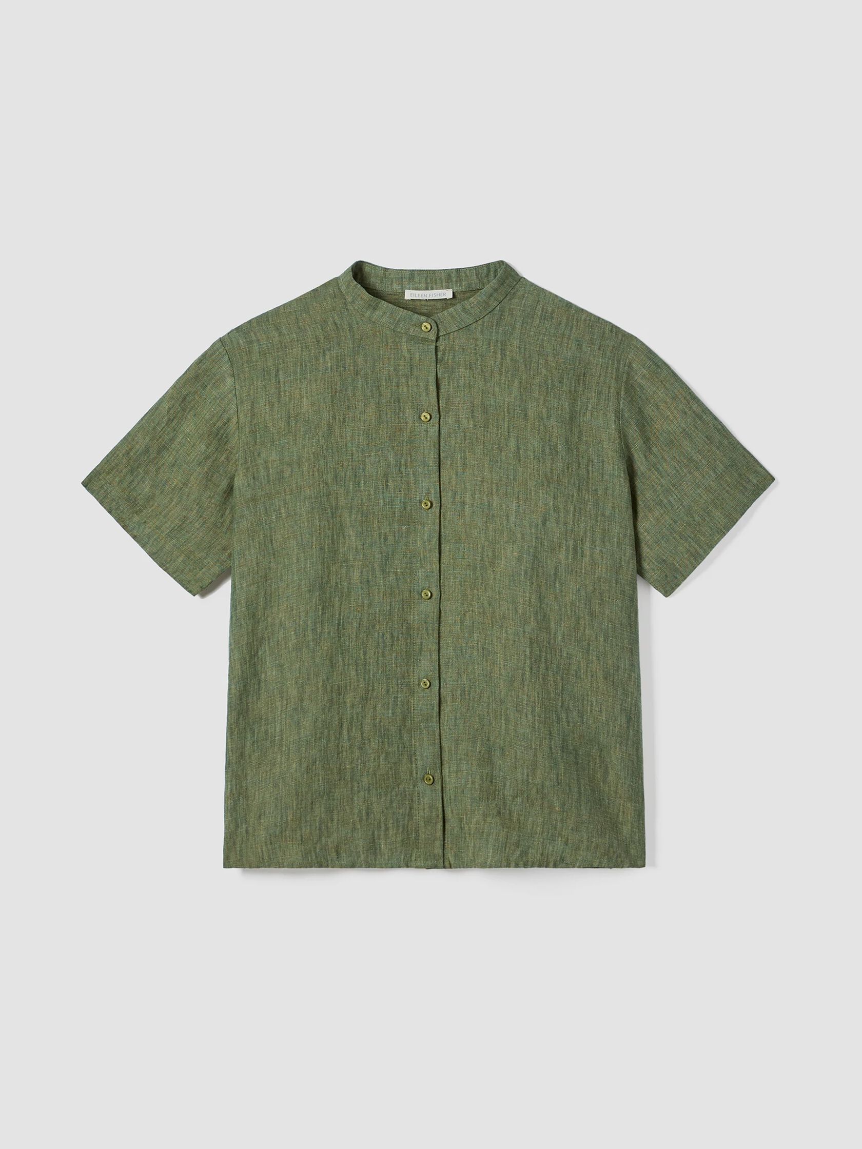 Washed Organic Linen Délavé Band Collar Shirt