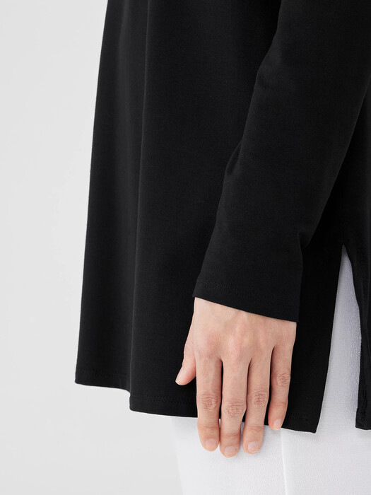 Stretch Jersey Knit Crew Neck Long Top