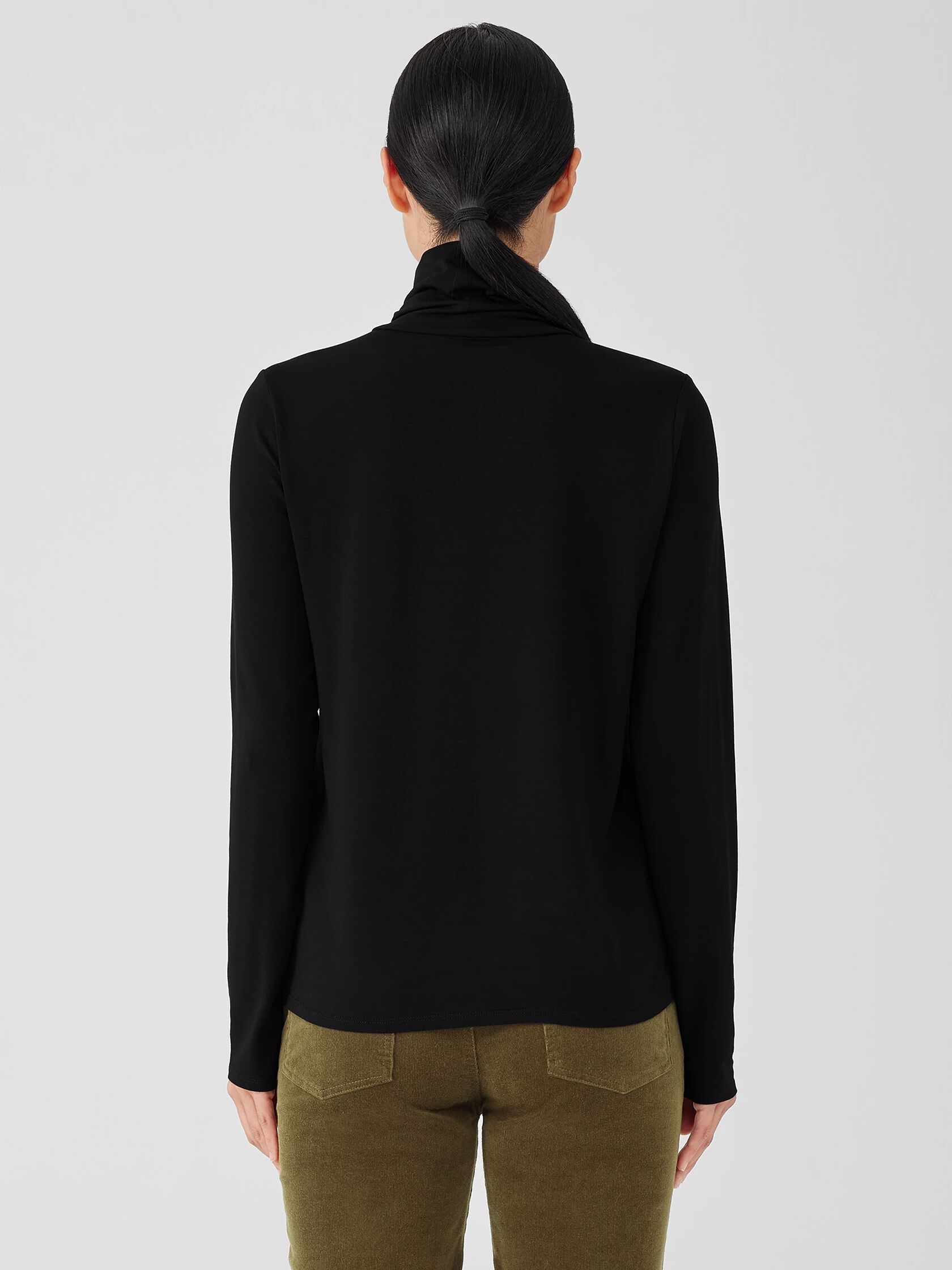 Ribbed Pima Cotton Blend Turtleneck Top