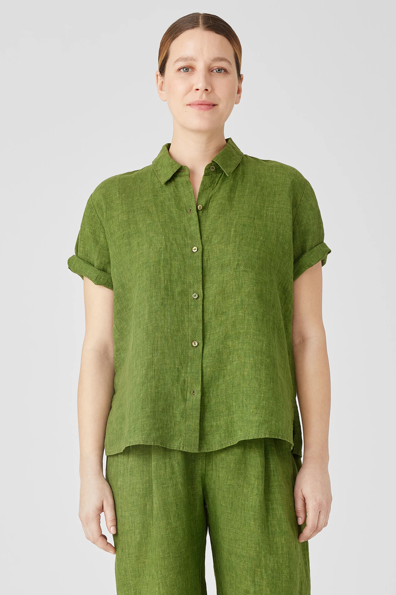 Washed Organic Linen Délavé Short-Sleeve Shirt