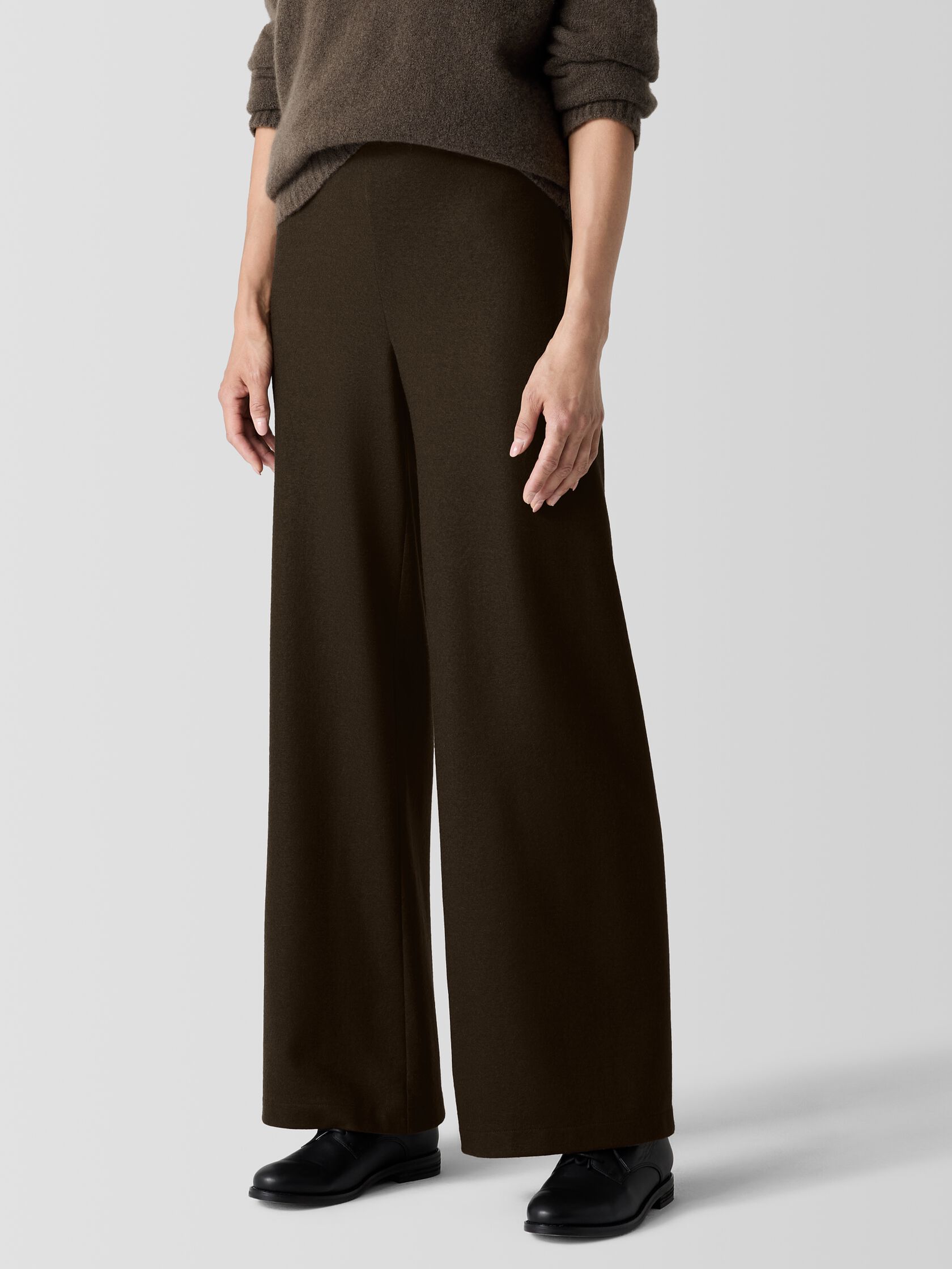 Felted Wool Jersey Wide-Leg Long Pant in Regenerative Wool