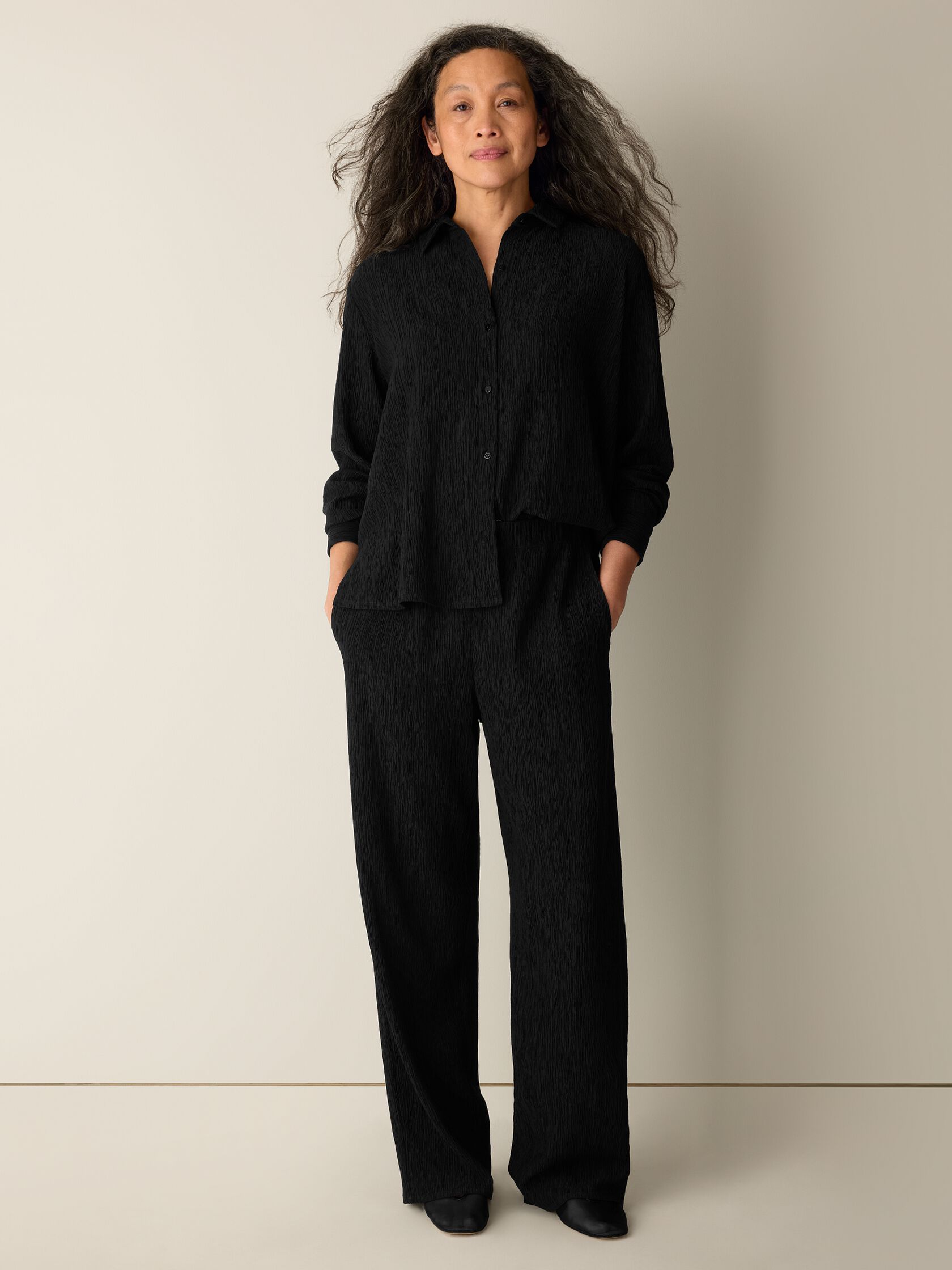 Woven Pliss&eacute; Straight Pant