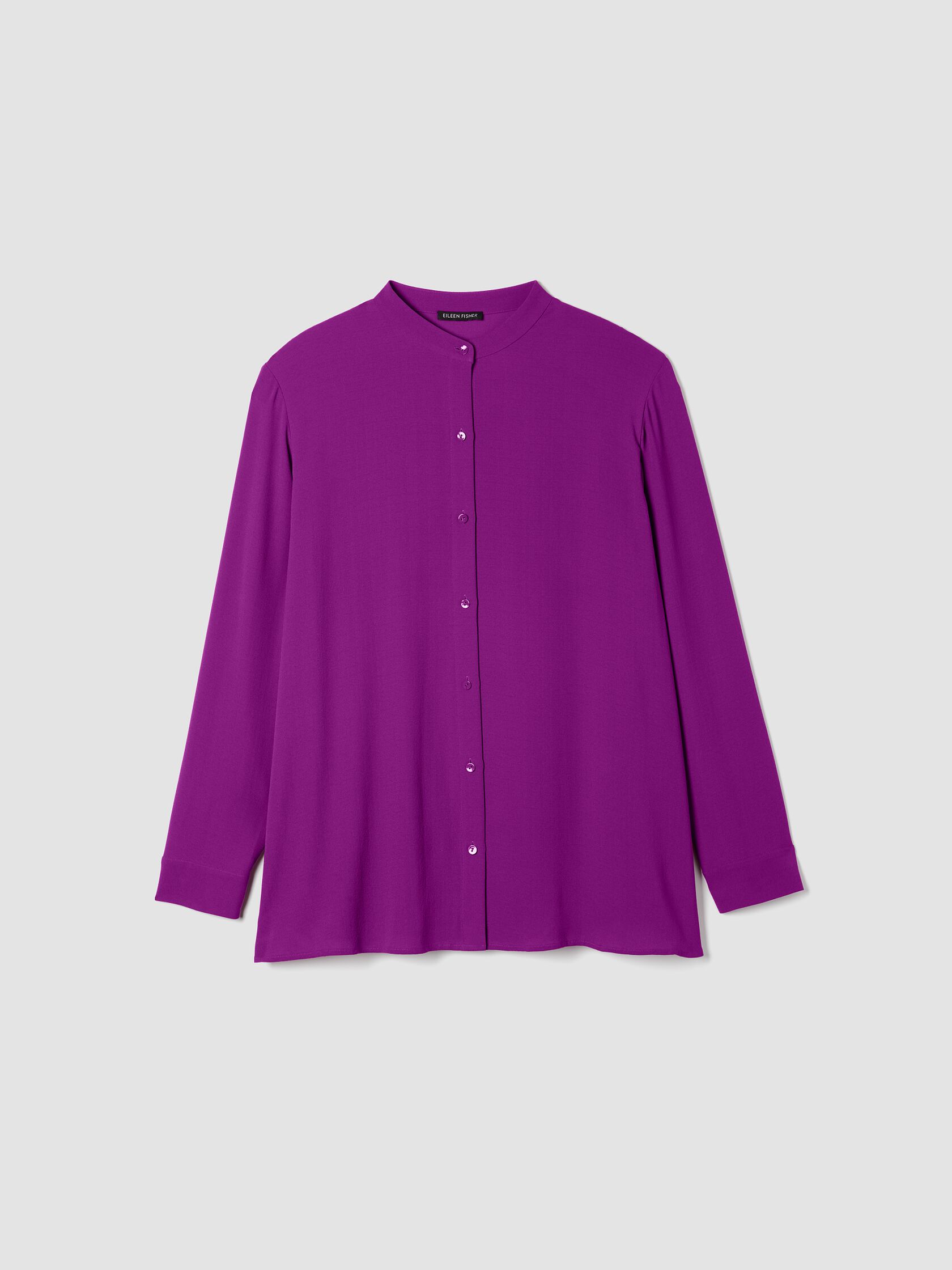 Silk Georgette Crepe Band Collar Shirt