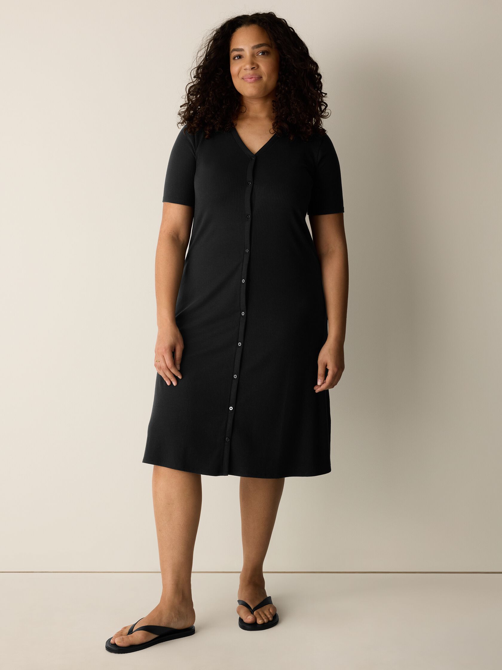 Ribbed Knit V-Neck Dress