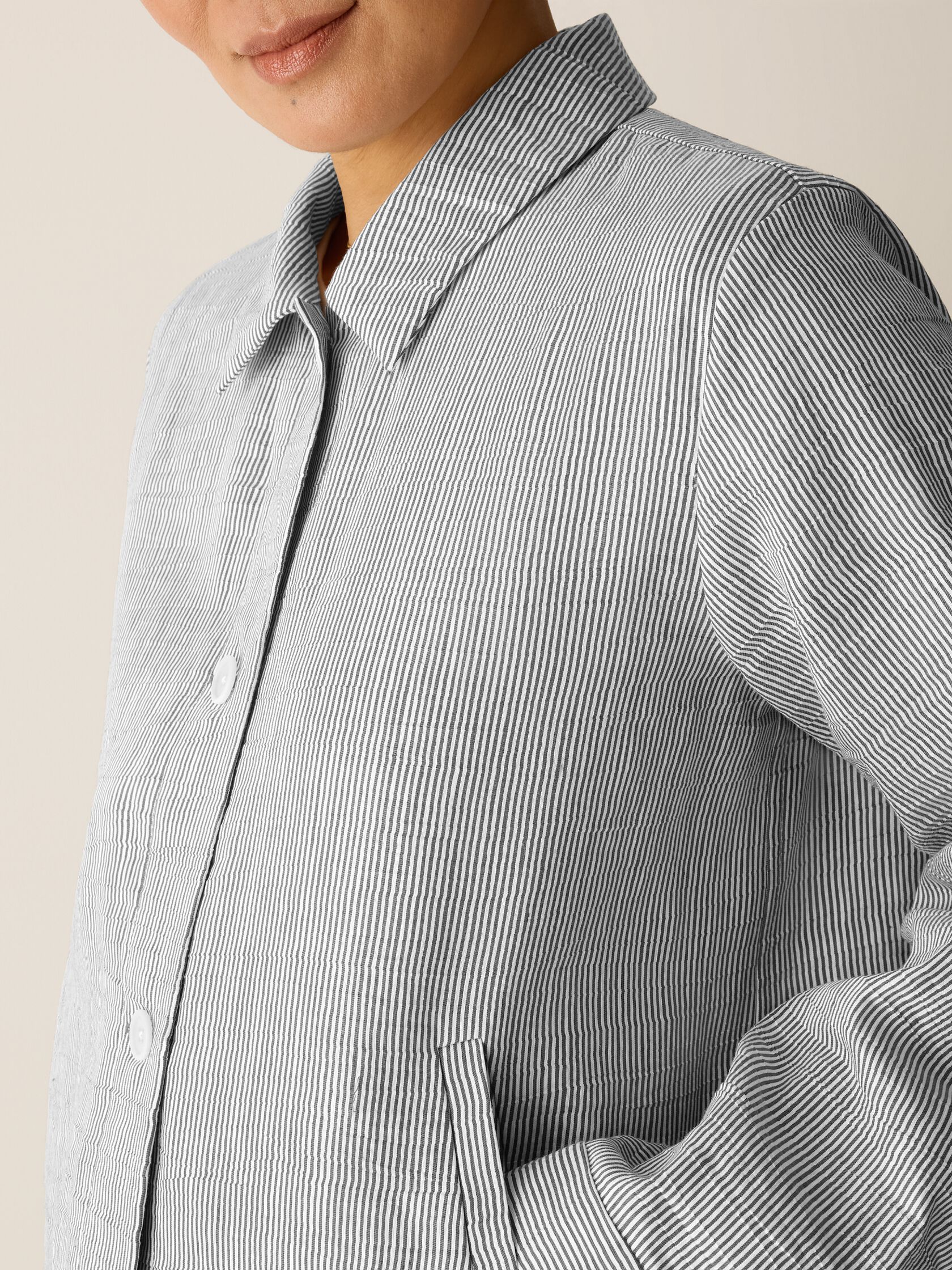 Striped Linen Nylon Sheen Classic Collar Jacket