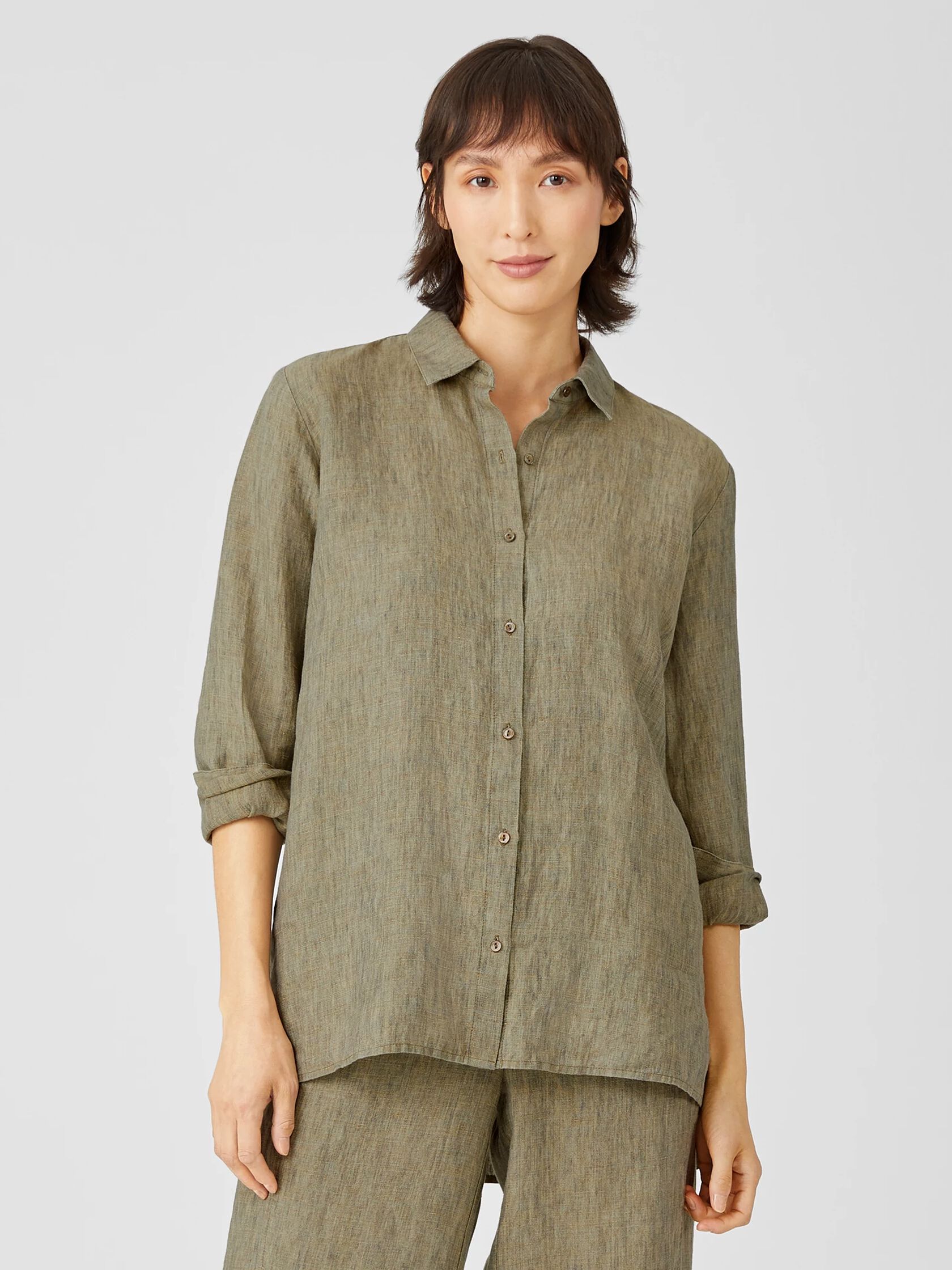 Washed Organic Linen Delave Classic Collar Shirt
