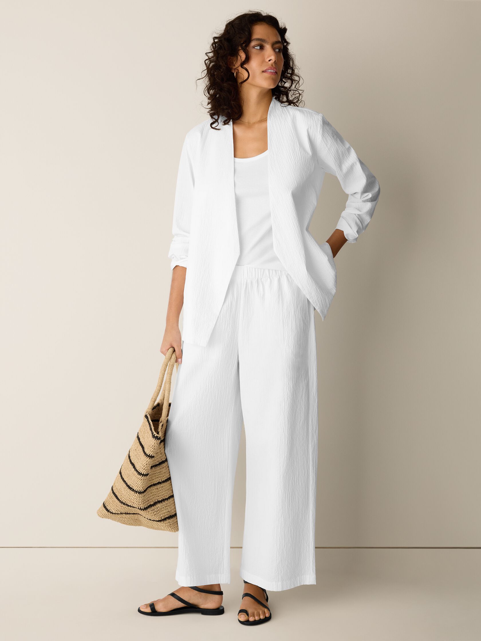 Organic Cotton Pucker Wide-Leg Pant