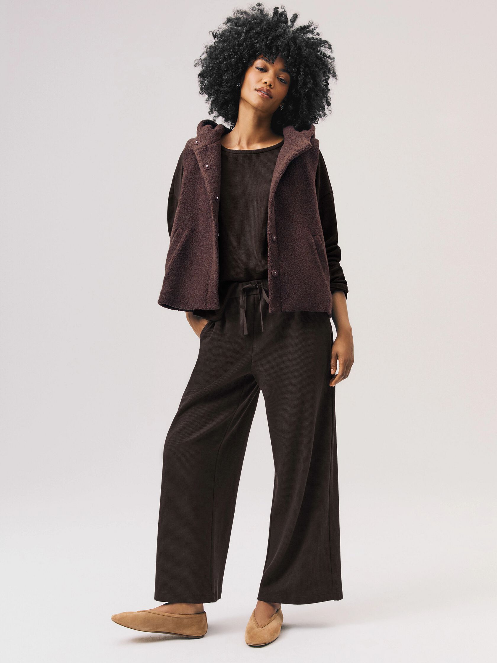 Waffle Cotton Blend Doubleknit Wide-Leg Pant