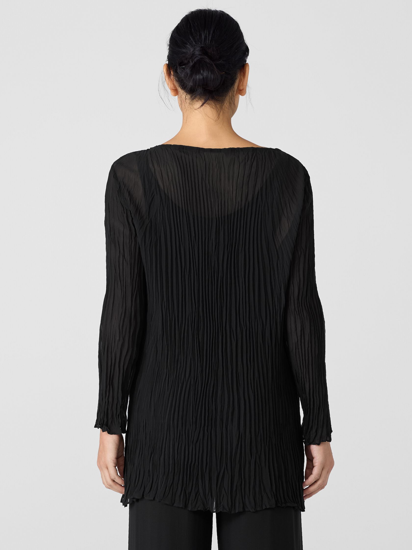 Crinkled Sheer Silk Georgette Bateau Neck Long Top