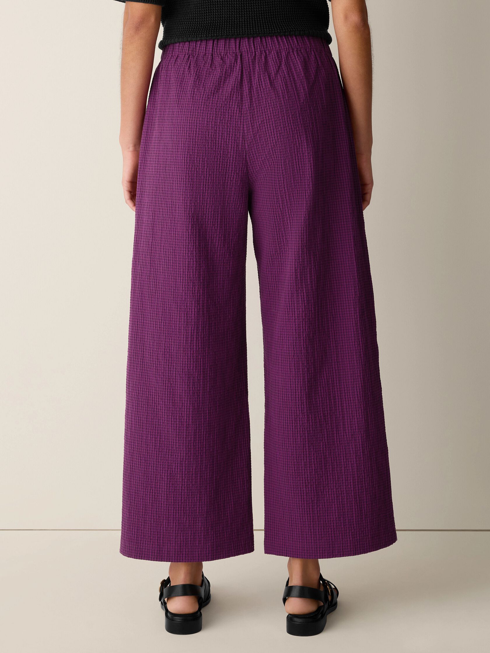 Organic Cotton Pucker Check Wide-Leg Pant