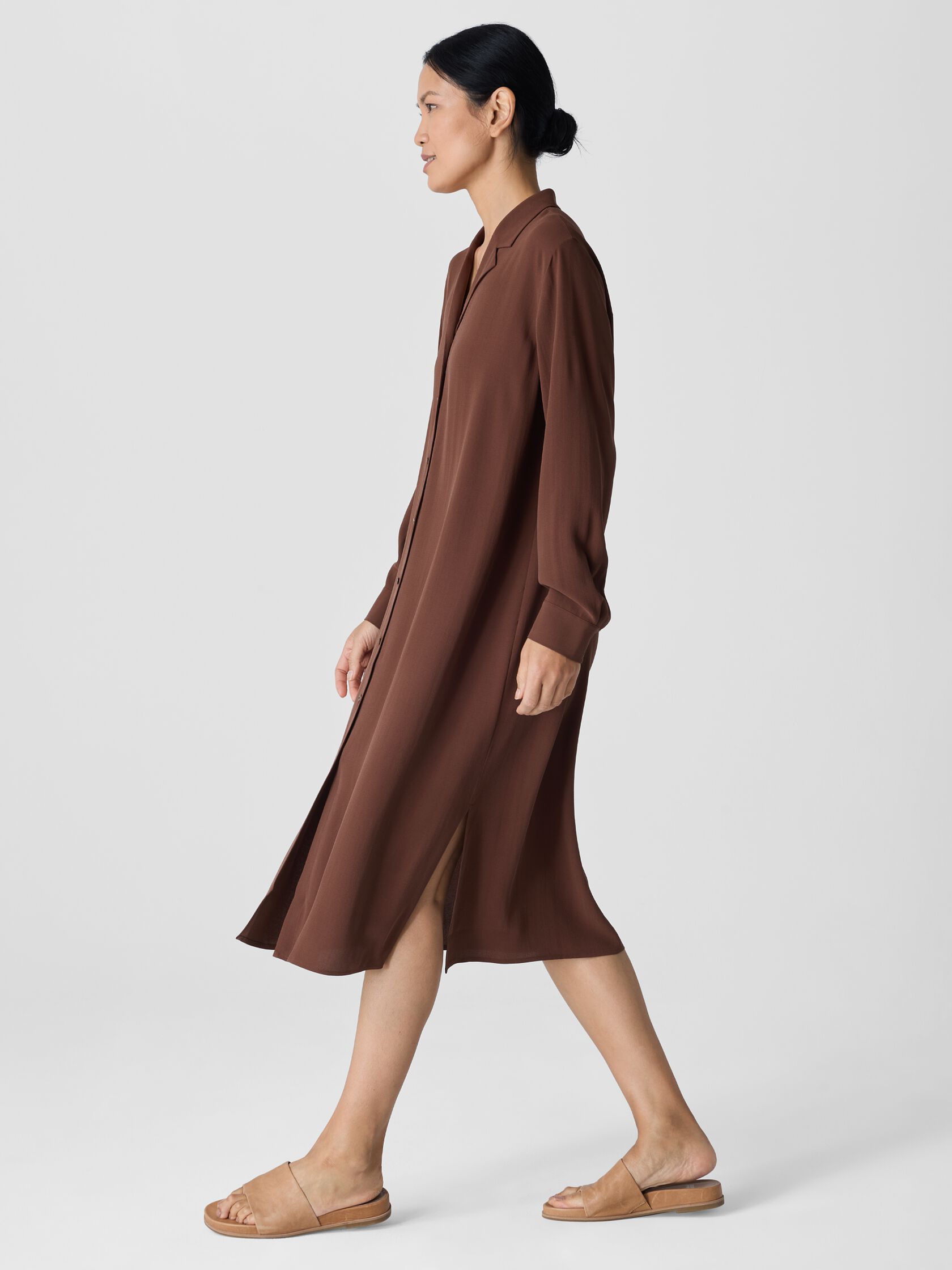 Silk Georgette Crepe Notch Collar Shirtdress