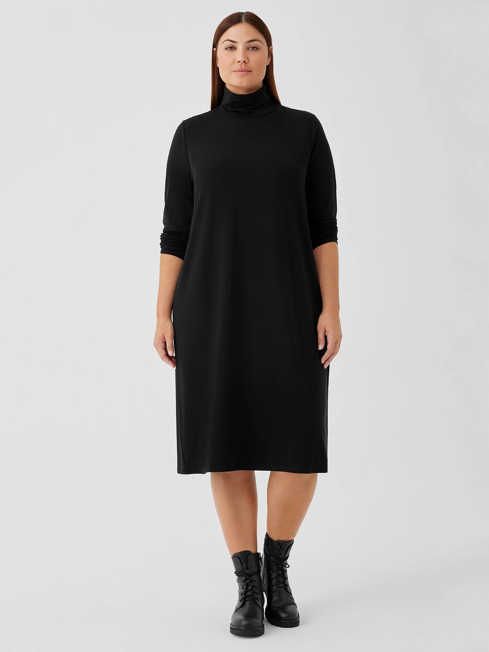 Stretch Jersey Knit Scrunch Neck Dress