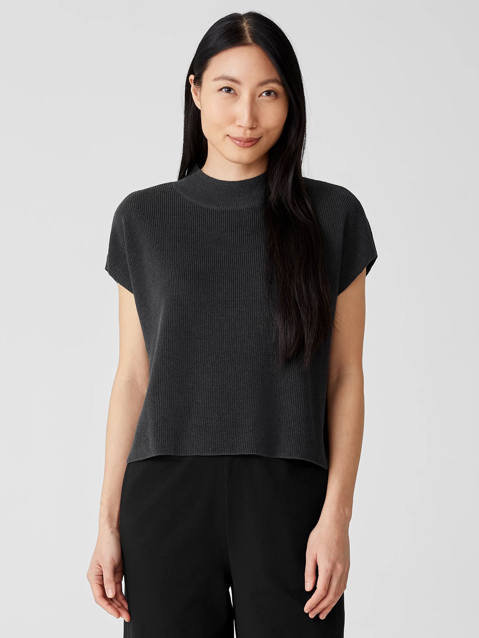 Organic Linen Cotton Mock Neck Top