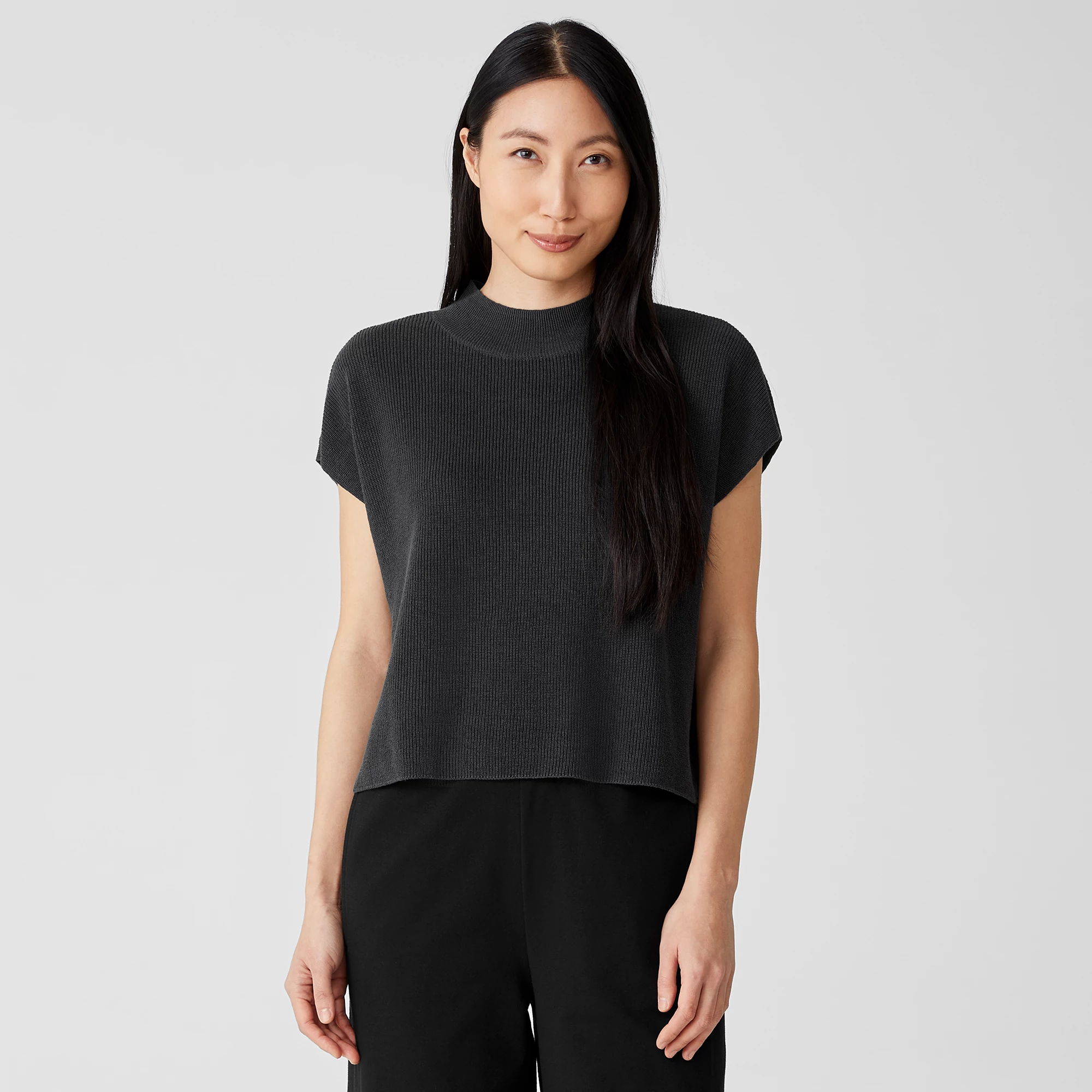 Organic Linen Cotton Mock Neck Top 