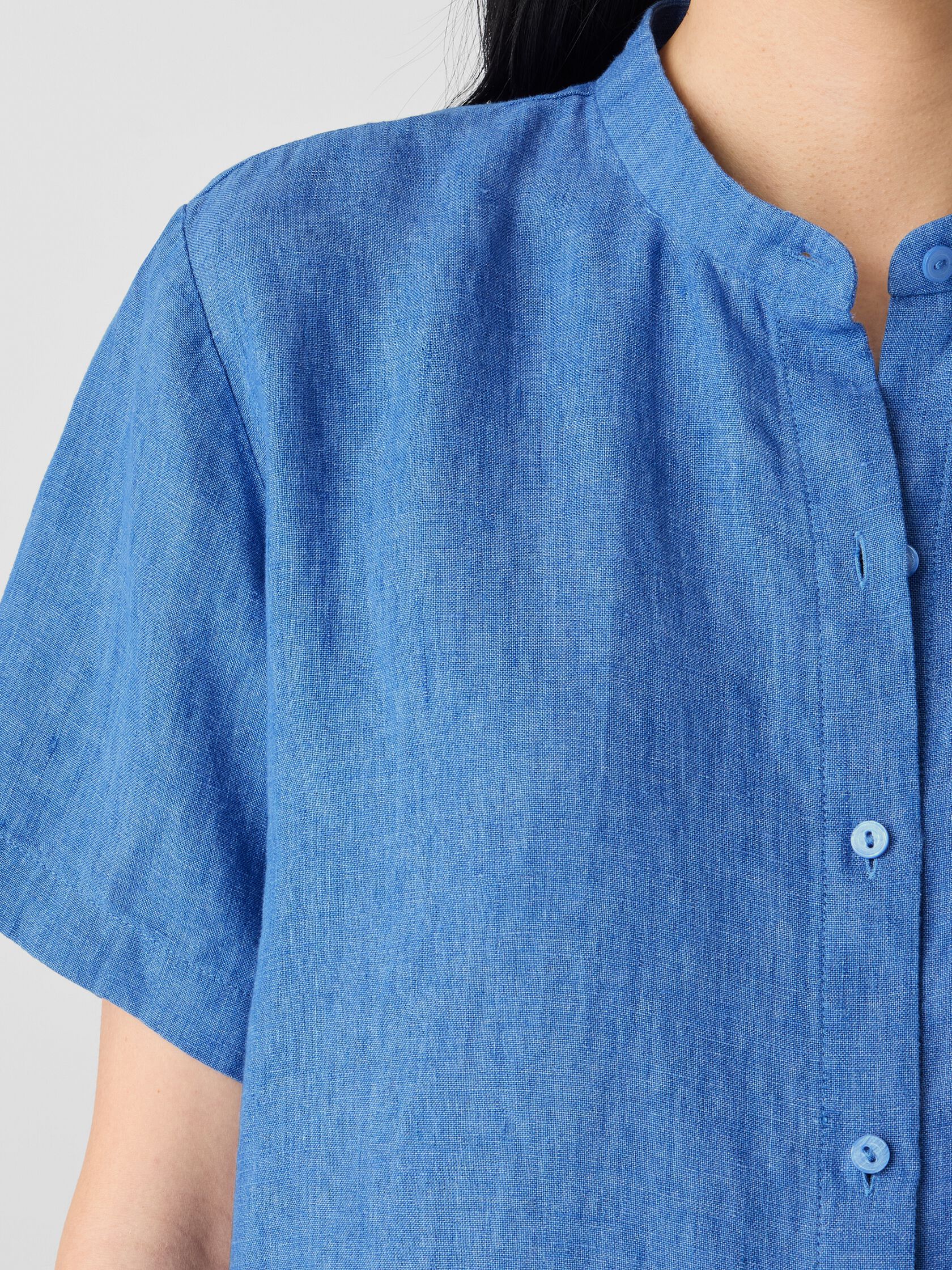Washed Organic Linen Délavé Band Collar Shirt