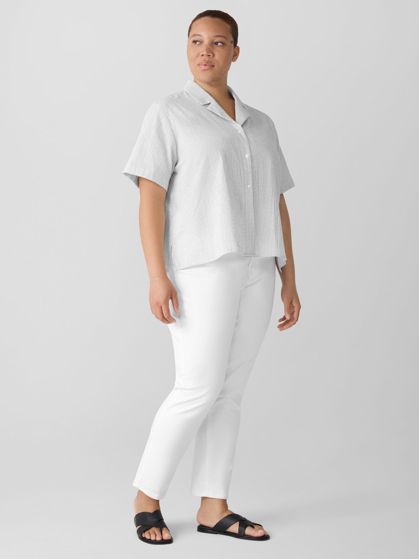 Organic Cotton Ripple Checkered Notch Collar Shirt