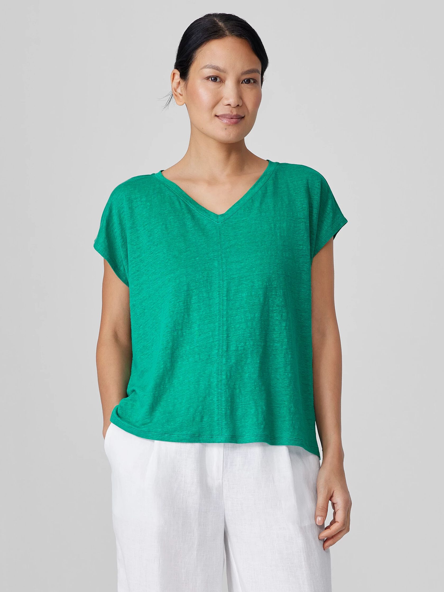 Organic Linen Jersey V-Neck Tee