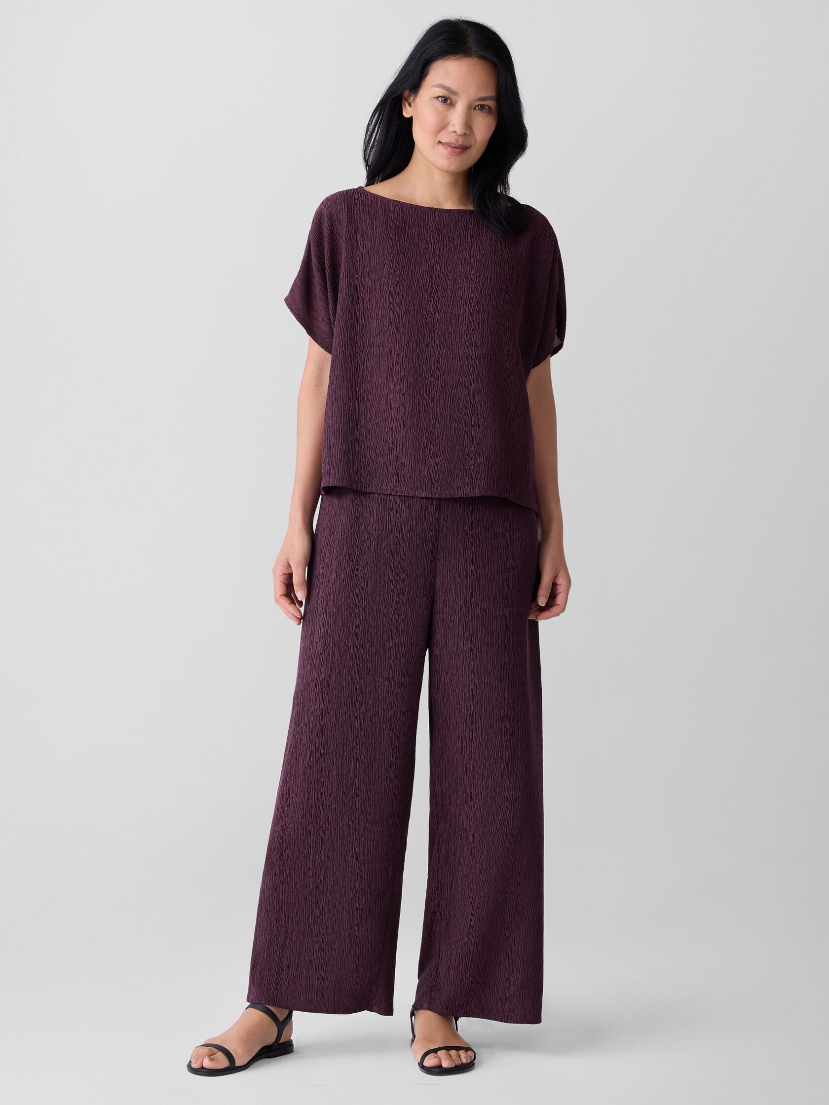 Woven Plissé Wide-Leg Pant