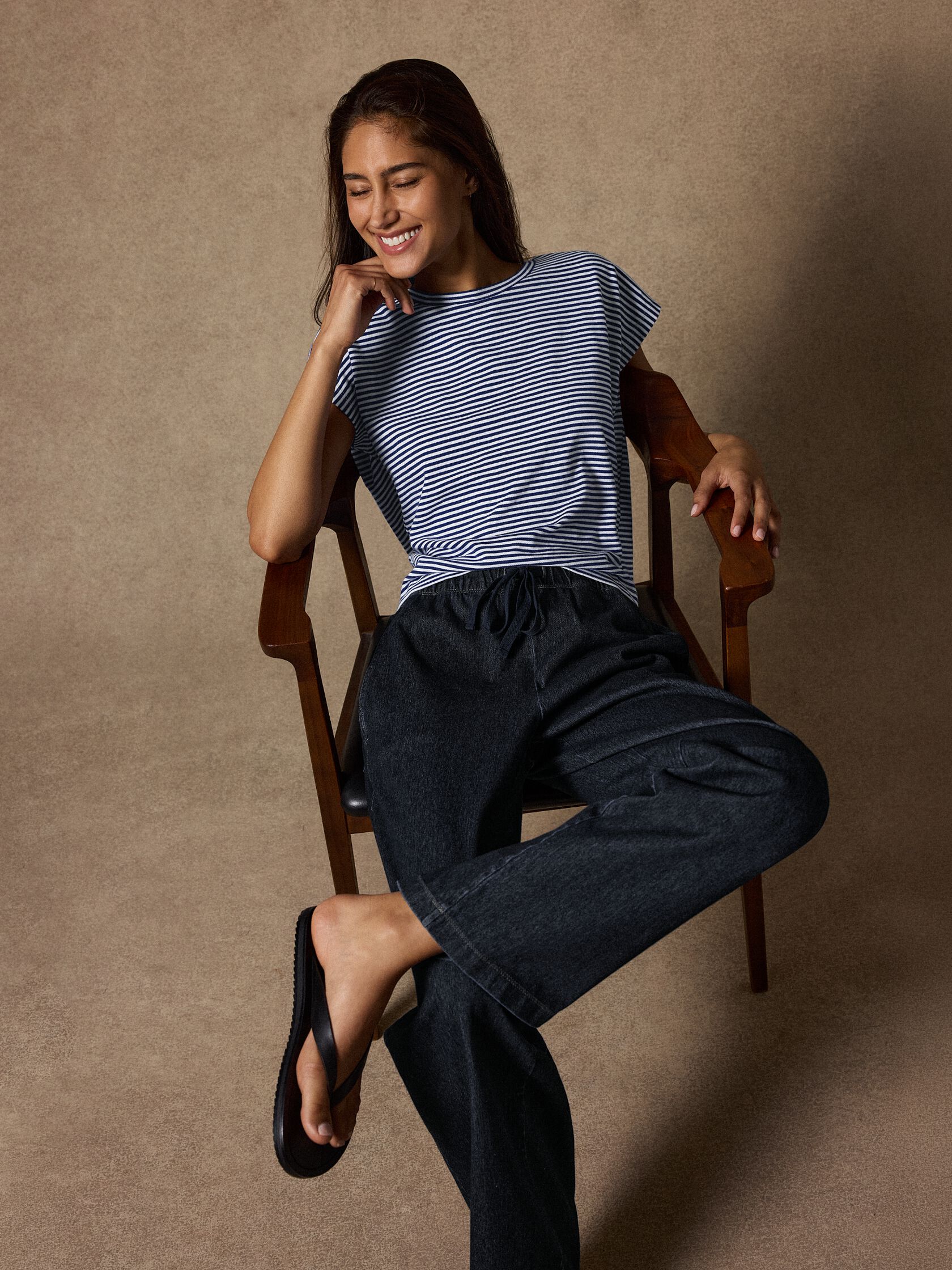 Striped Organic Cotton Slub Crew Neck Tee