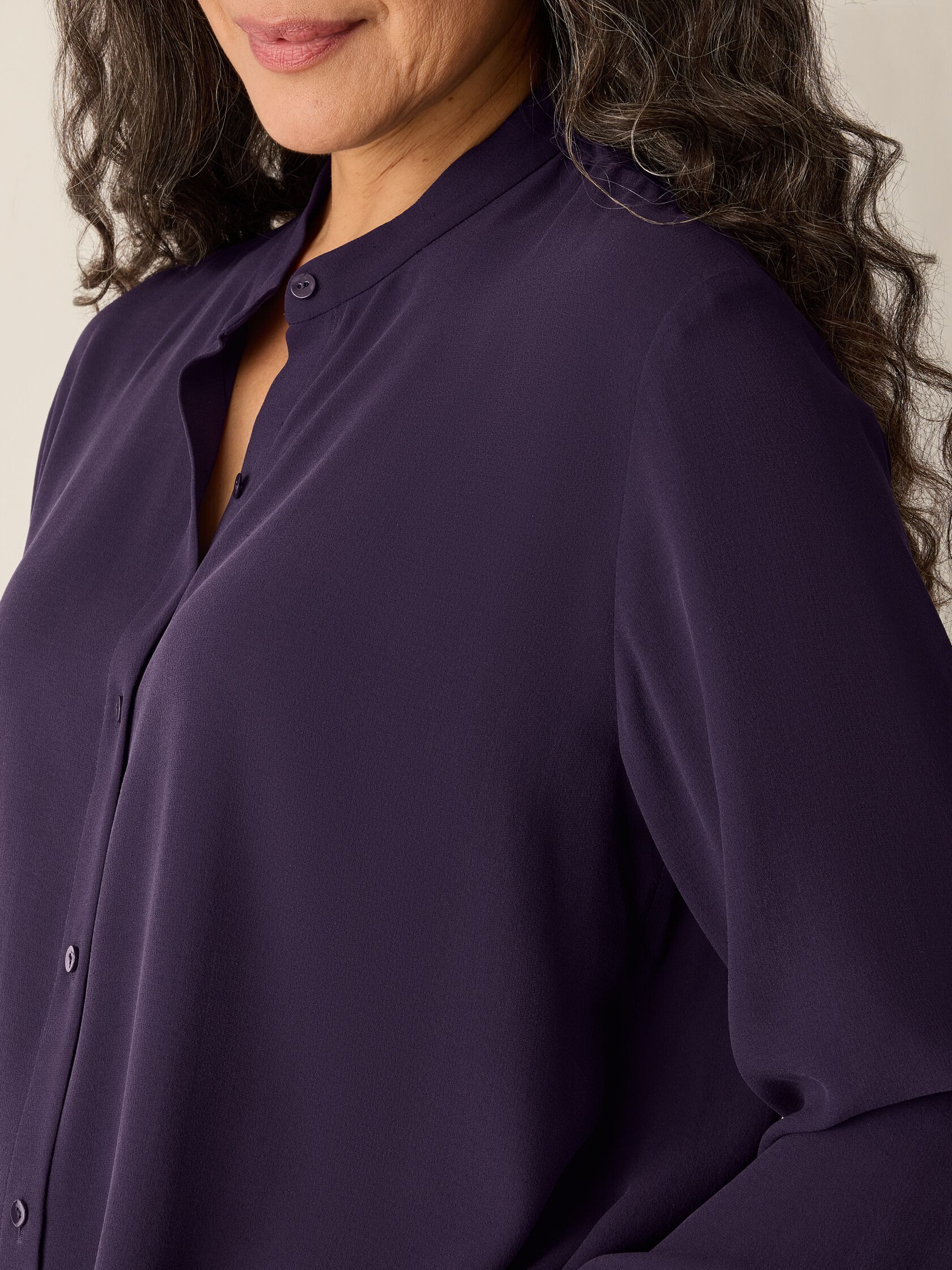 Silk Georgette Crepe Band Collar Top
