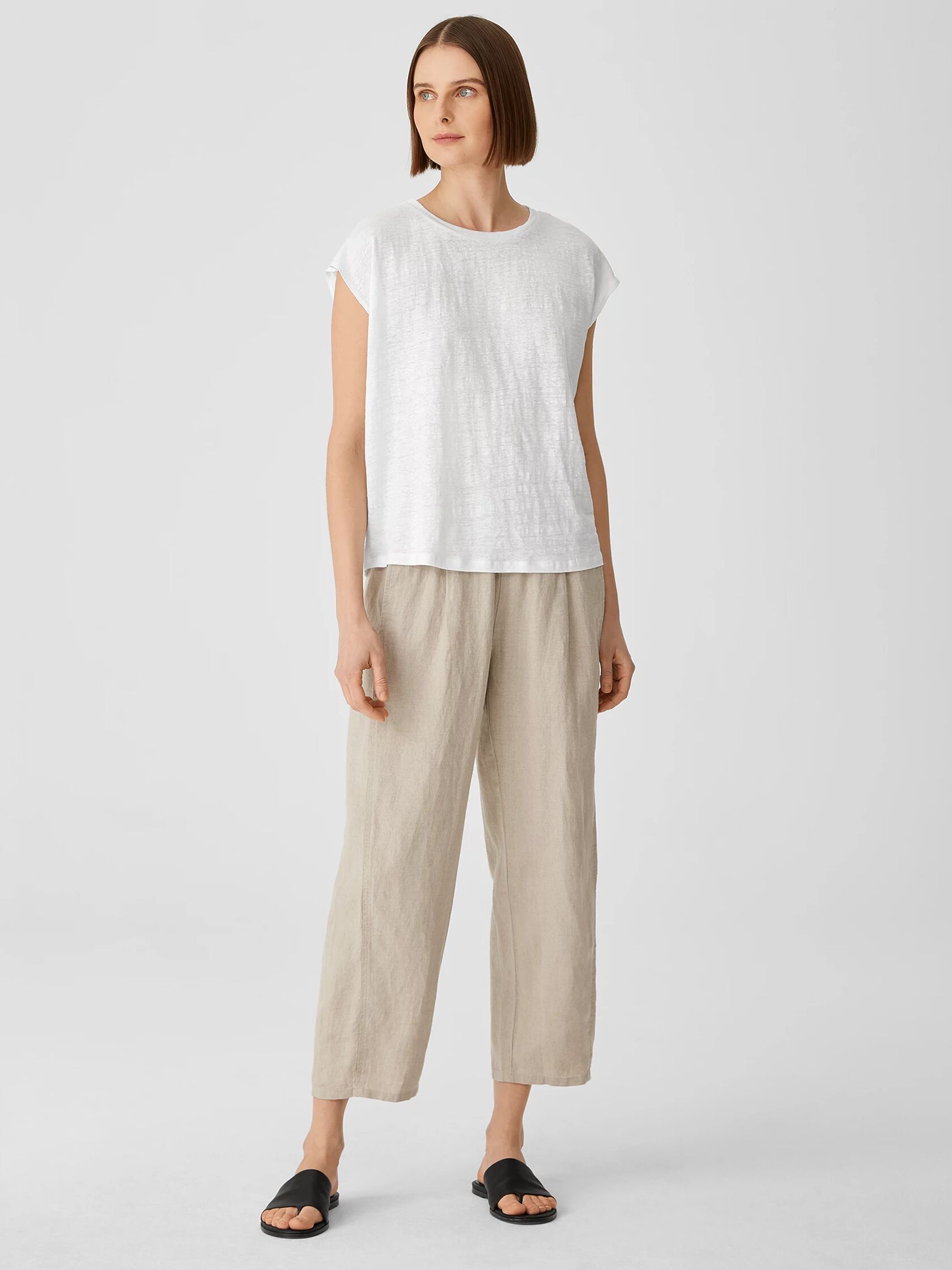 Organic Linen Jersey Shirred-Back Top