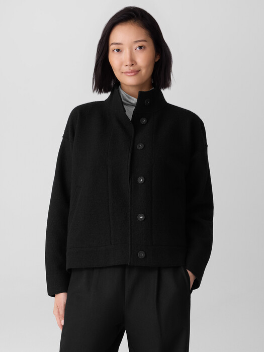 Lightweight Boiled Wool Stand Collar Jacket in Regenerative Wool