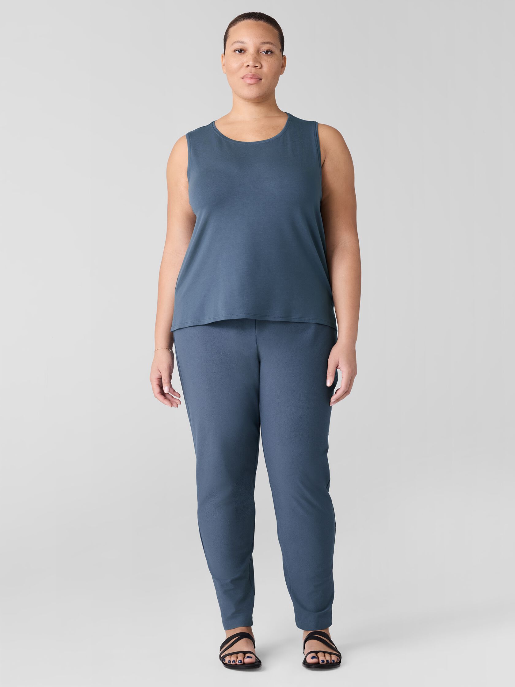 Stretch Jersey Knit Jewel Neck Tank